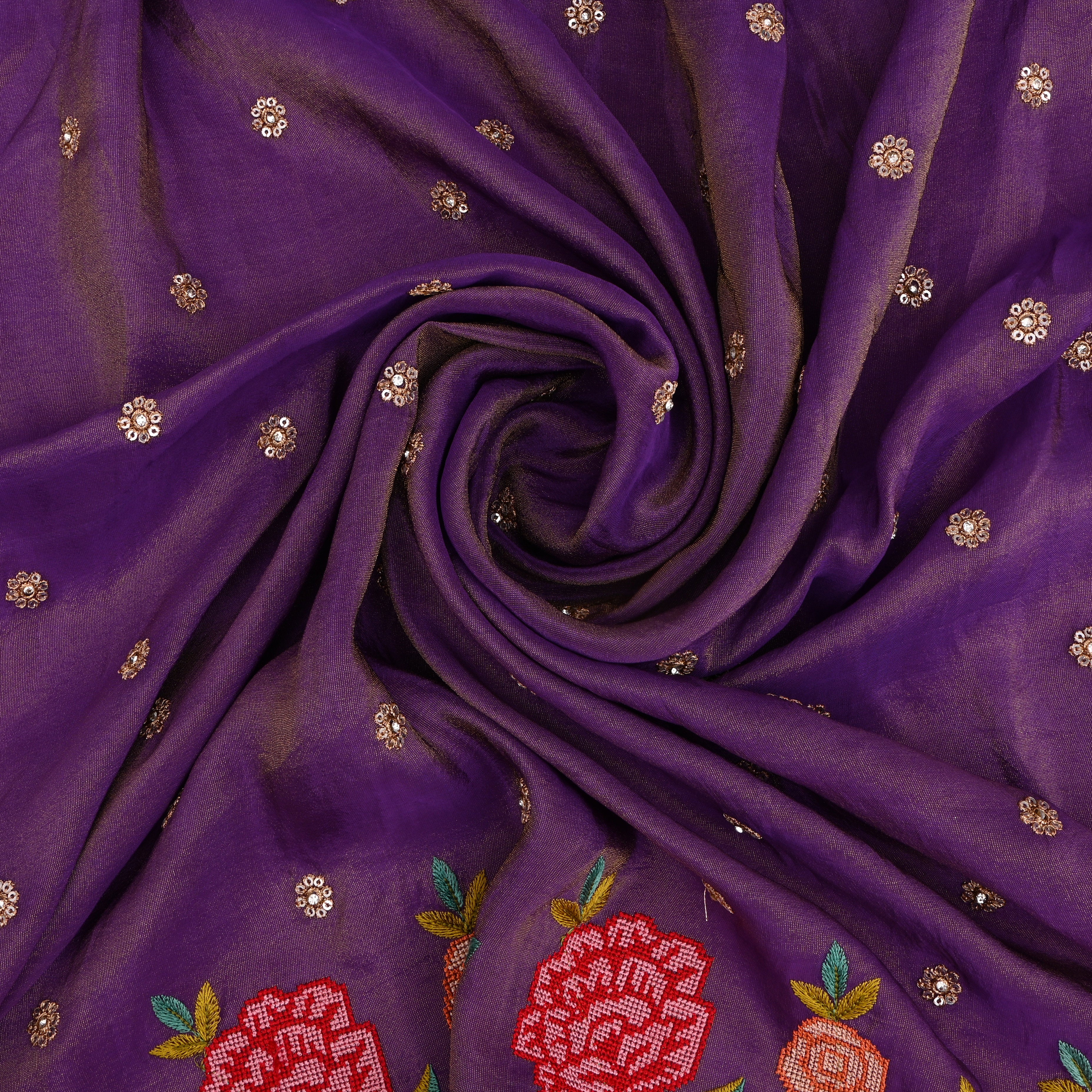 Purple Tissue Fabric With Petit Point Embroidery