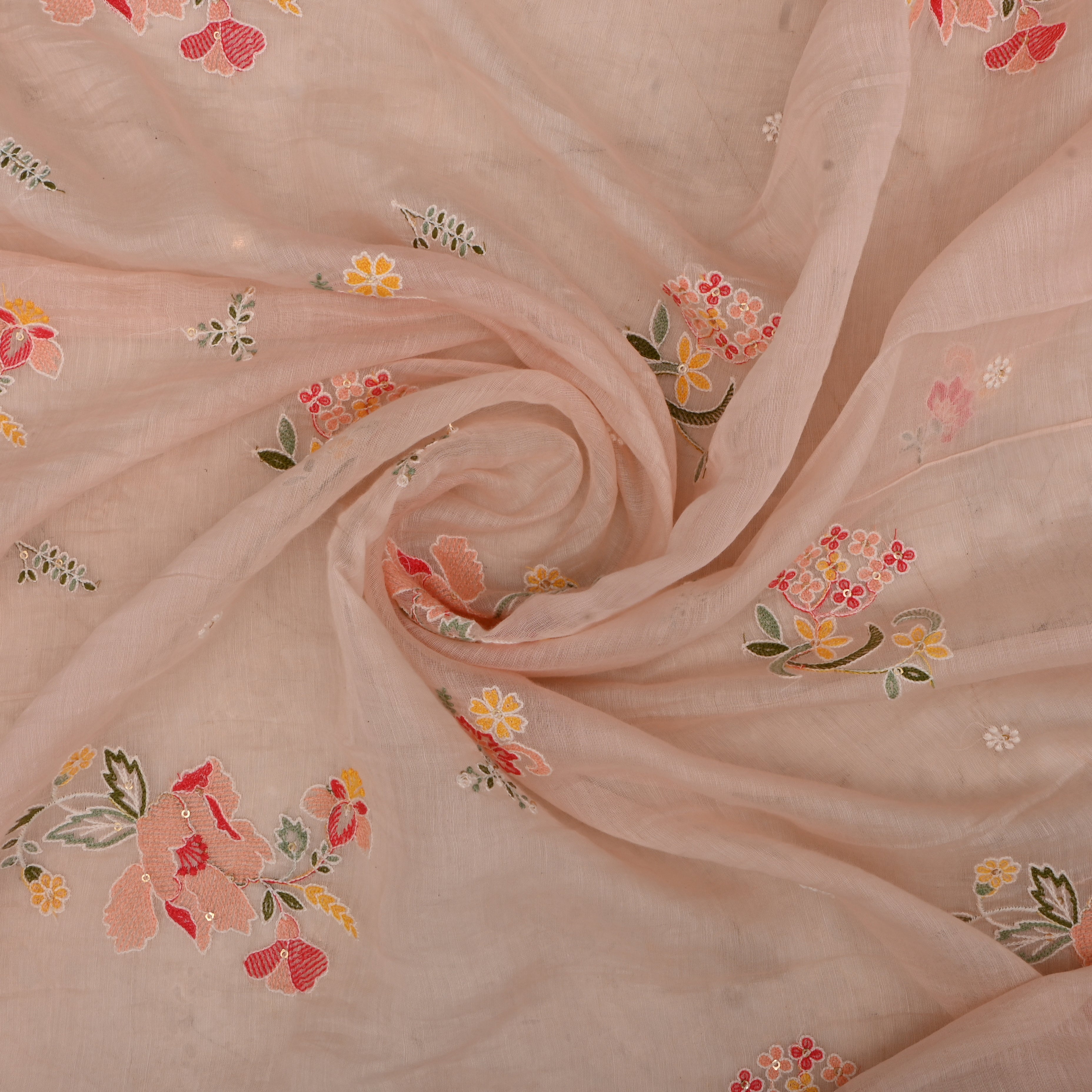 Soft Salmon Pink Chanderi Fabric With Embroidery