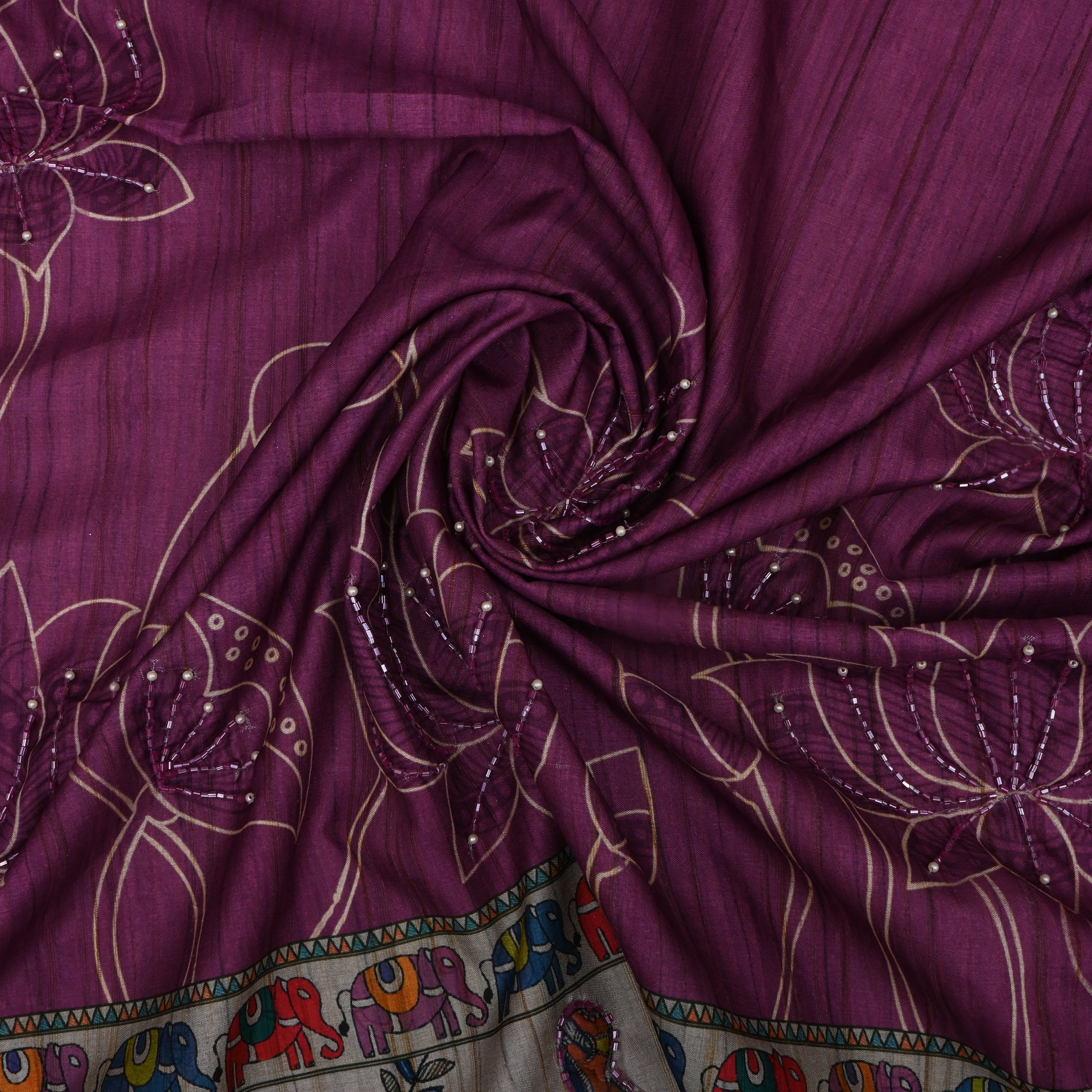 Orchid Silk Fabric With Embroidery