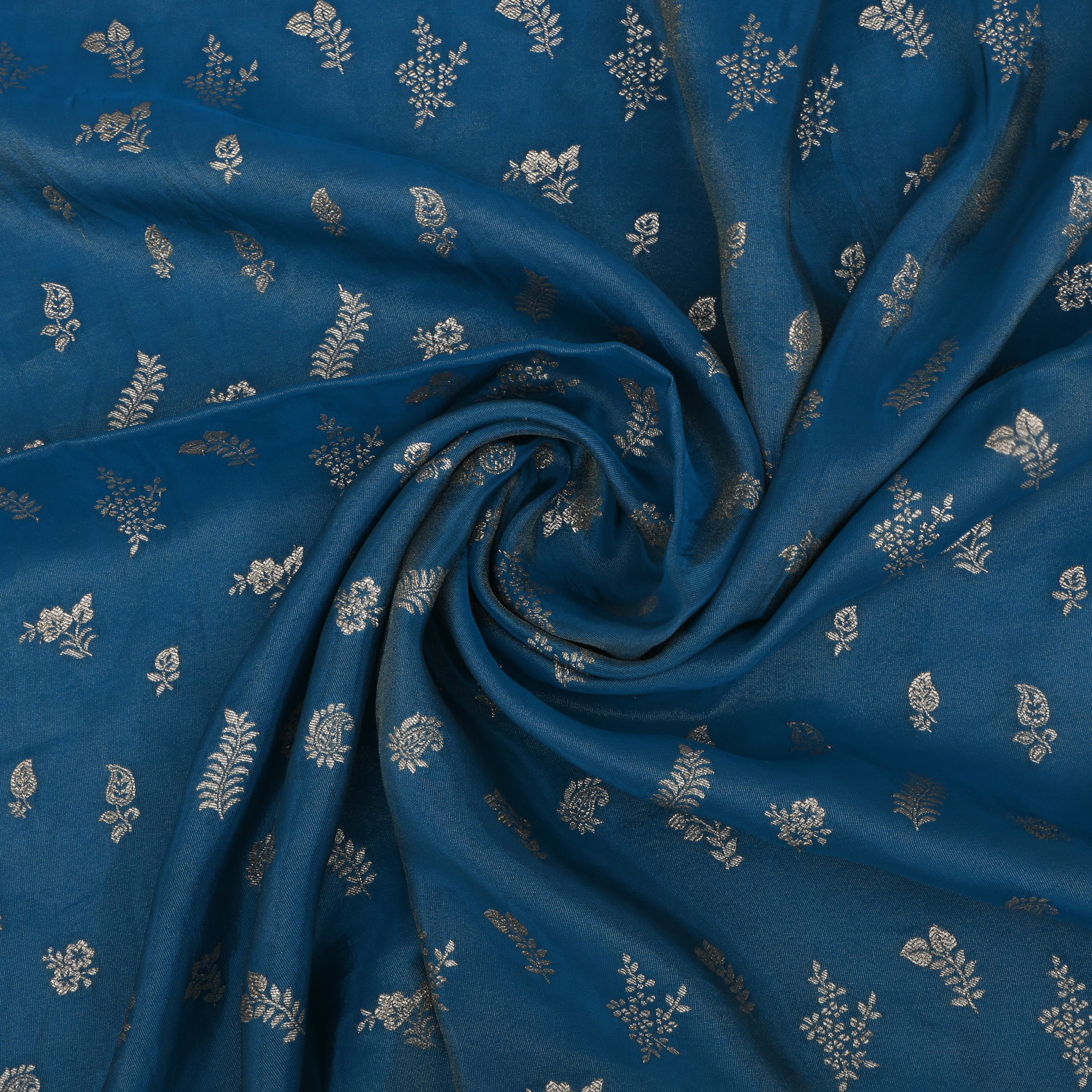 Tufts Blue Jamawar Tissue Fabric With Designer Border