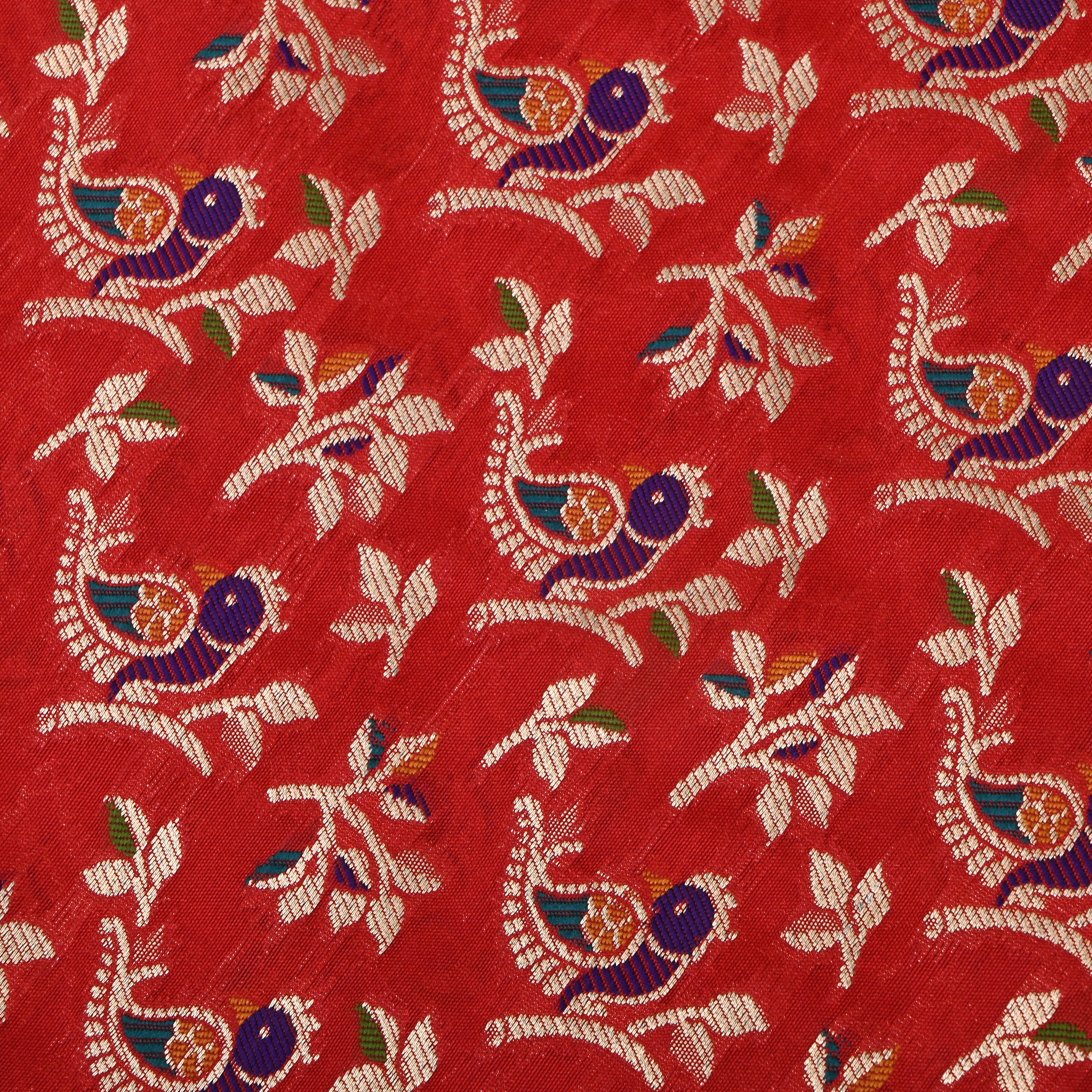 Orange Banaras Fabric With Avian Pattern