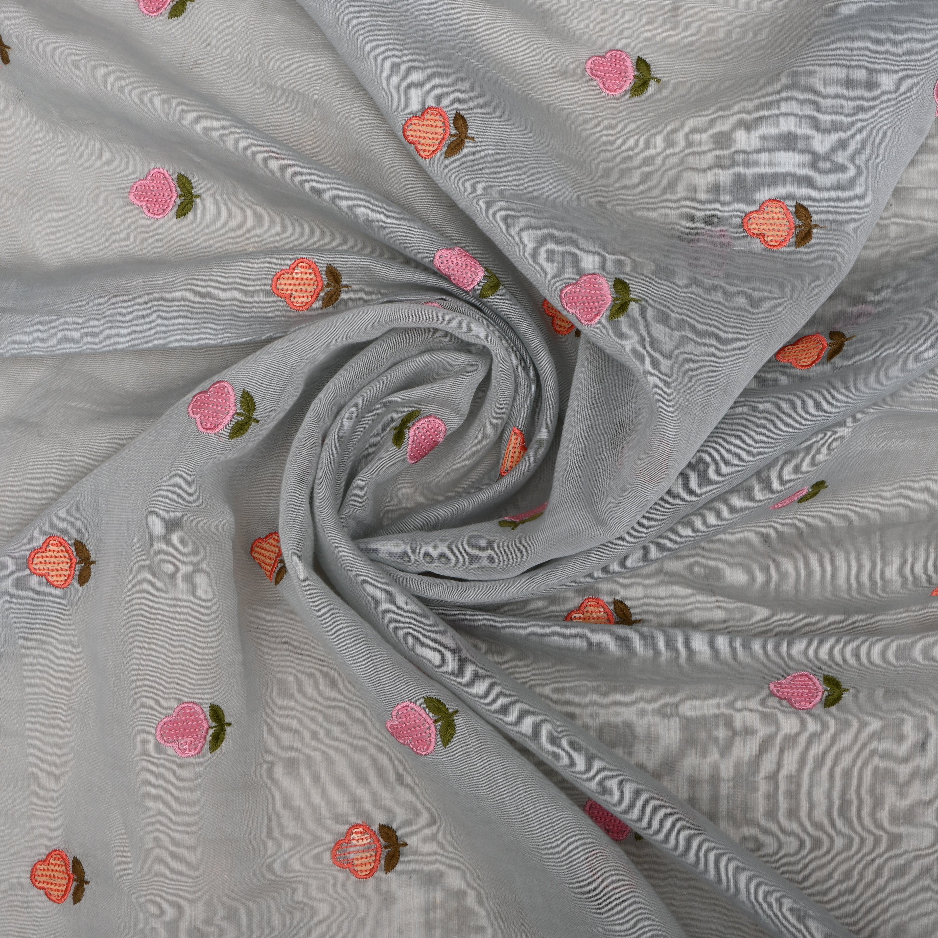 Grey Chanderi Fabric With Embroidery
