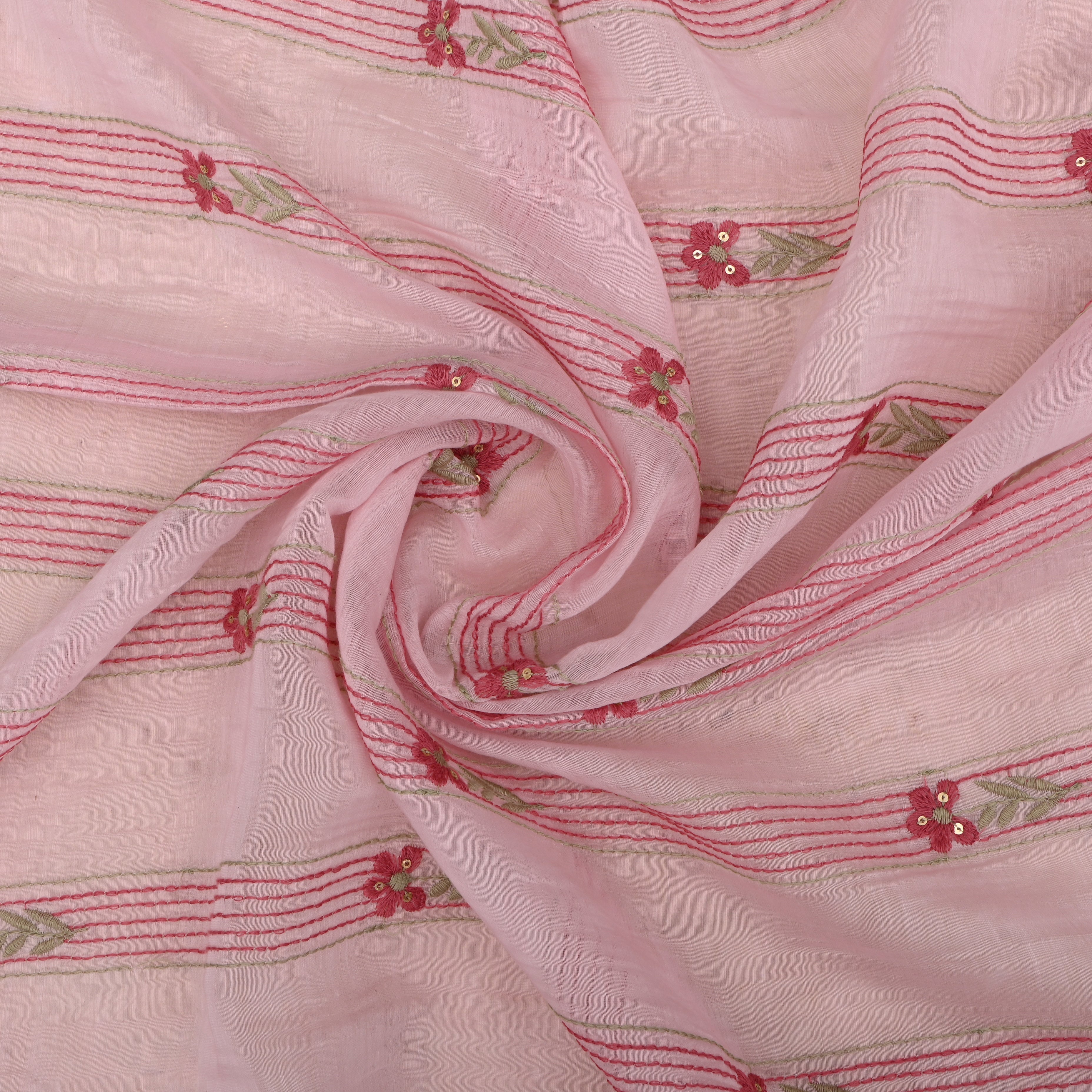 Baby Pink Chanderi Fabric With Thread Embroidery