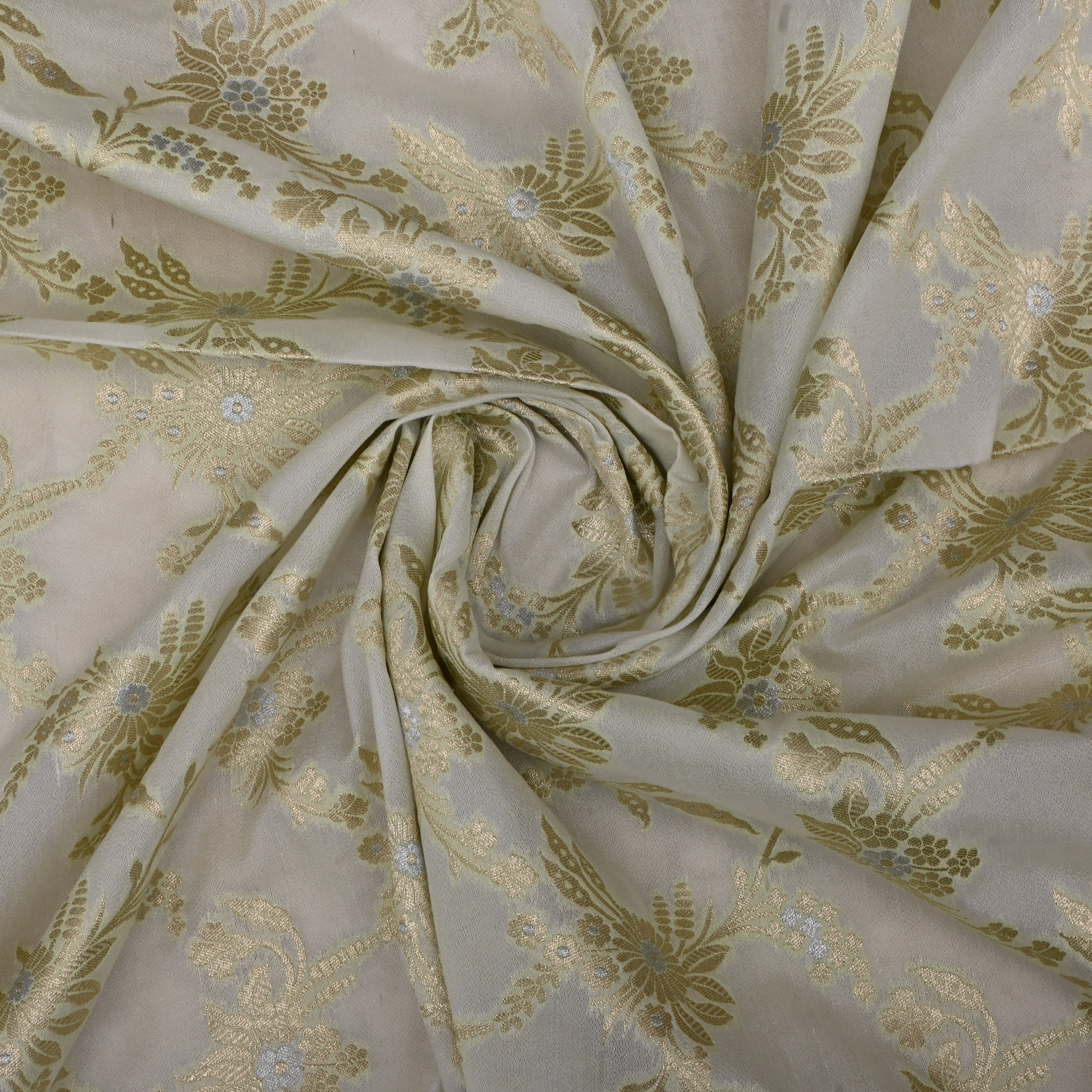 Banana Ice-Cream Banarasi Fabric With Floral Jaal