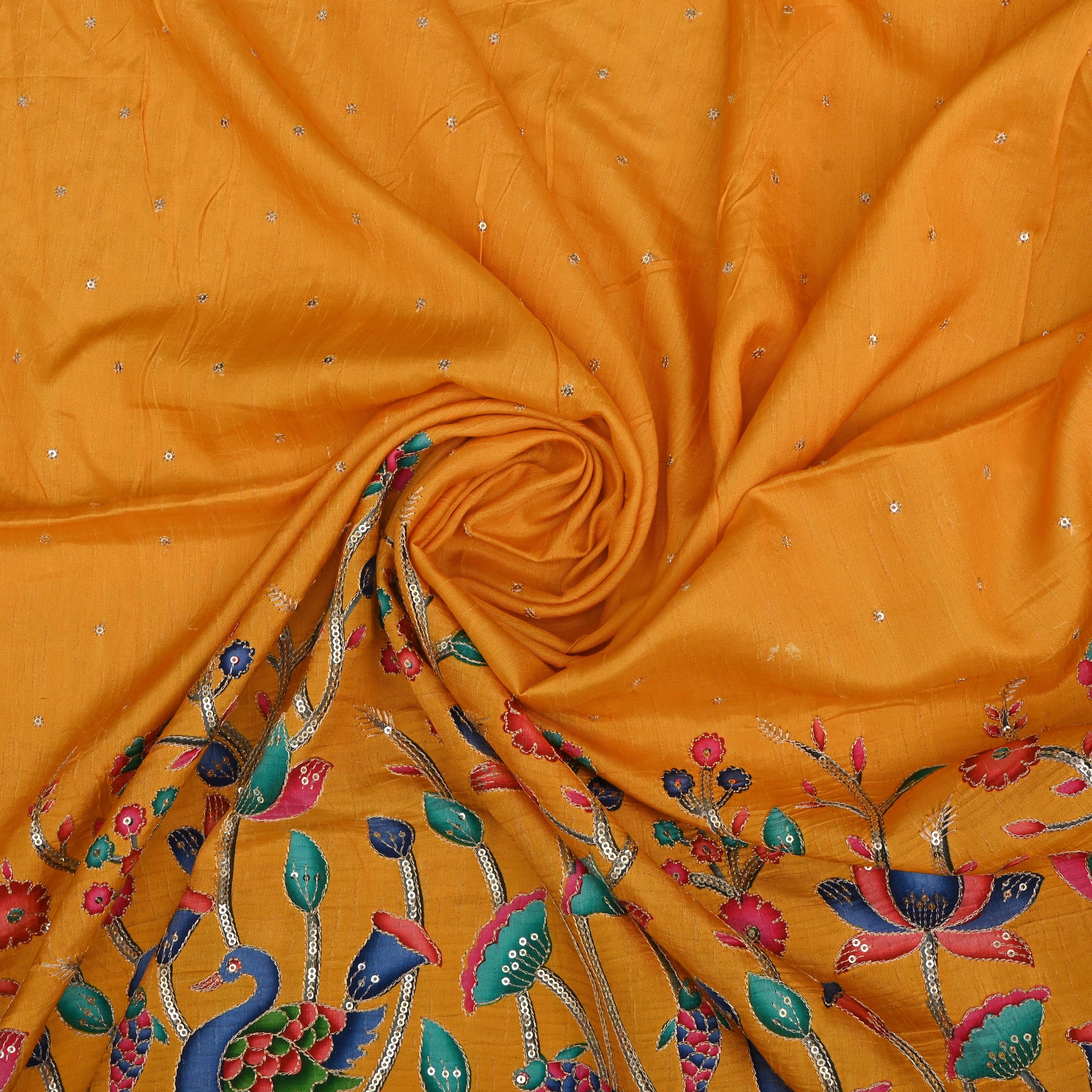 Yellow Silk Fabric With Sequins Work