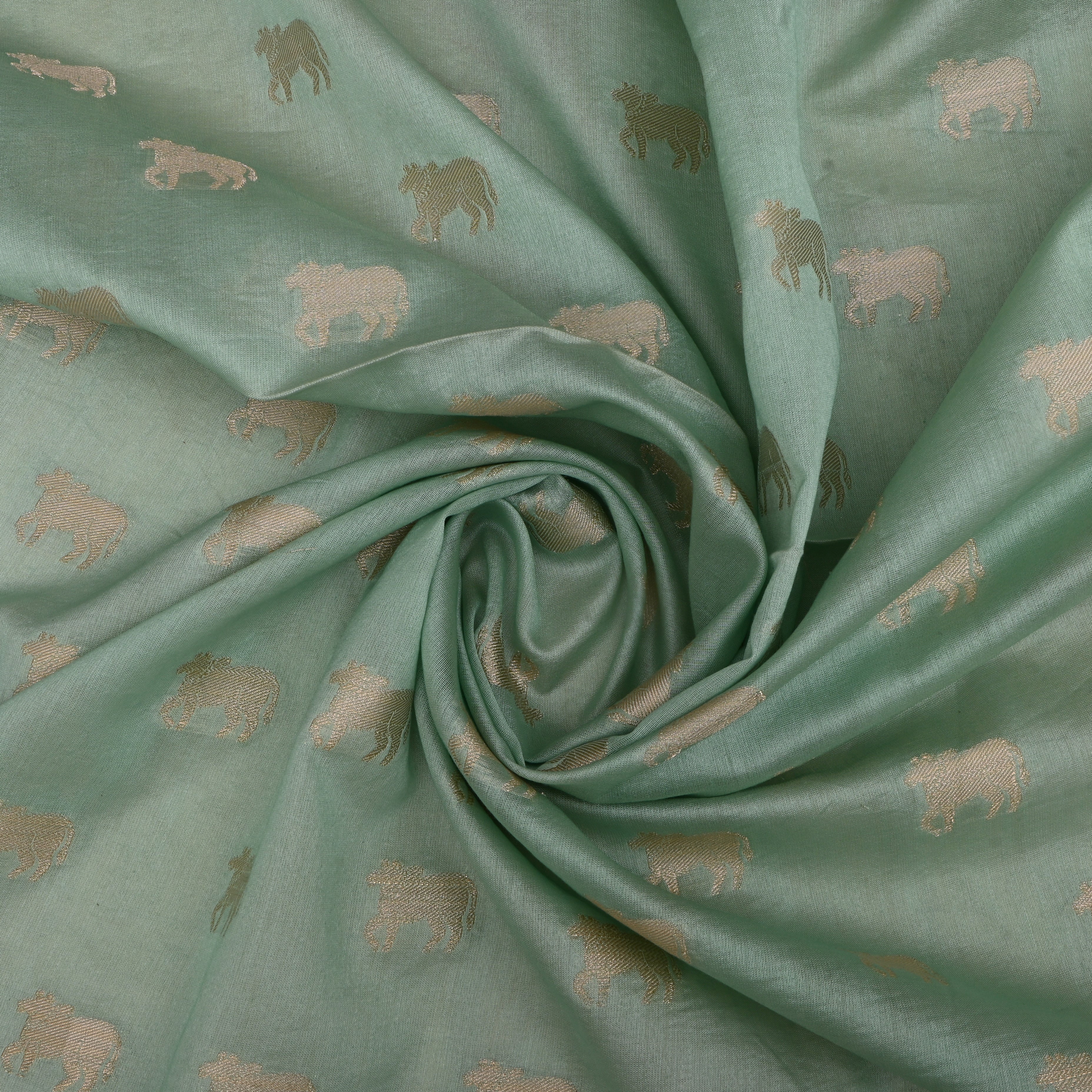 Pale Mint Green Jamawar Silk Fabric
