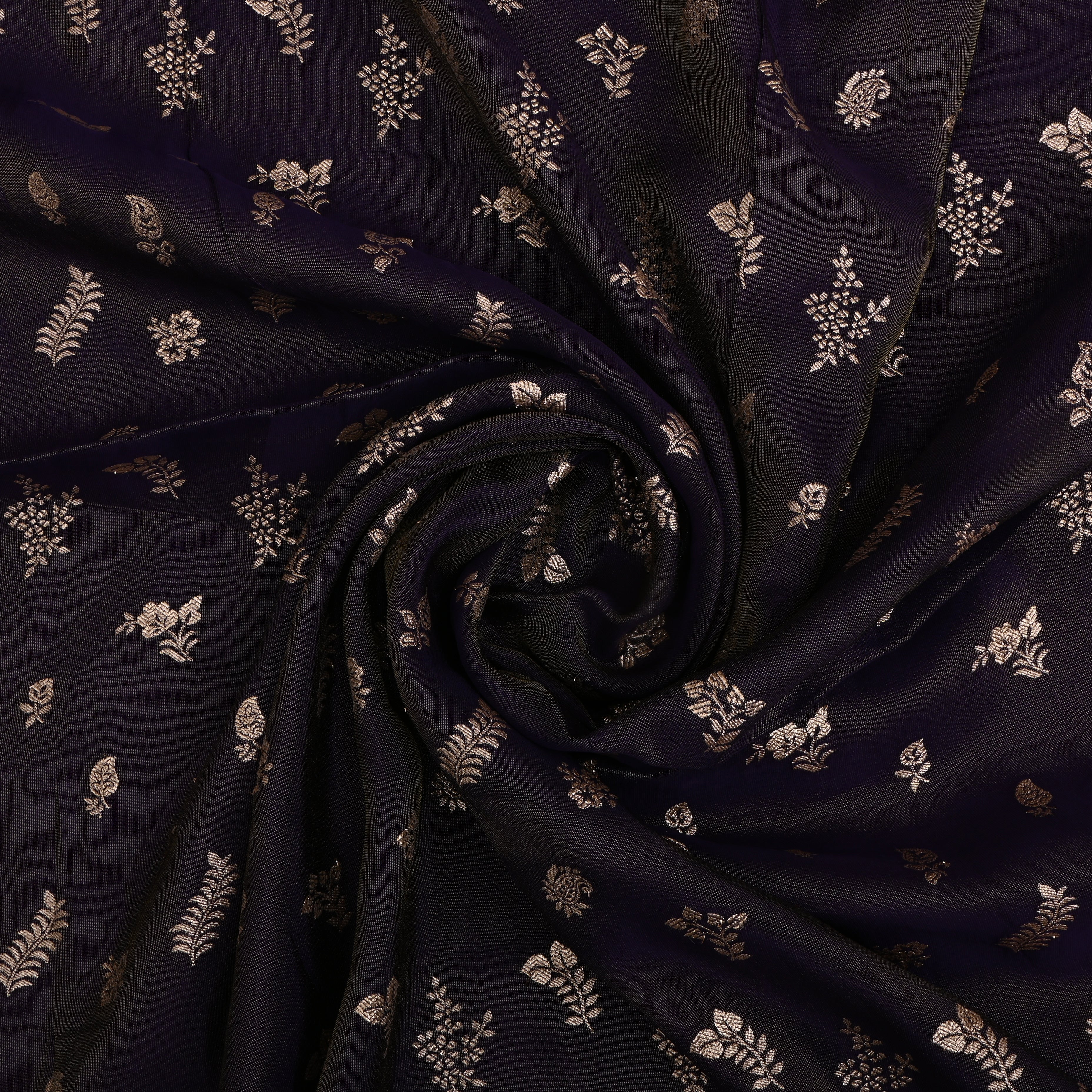 Dark Purple Jamawar Tissue Fabric With Designer Border
