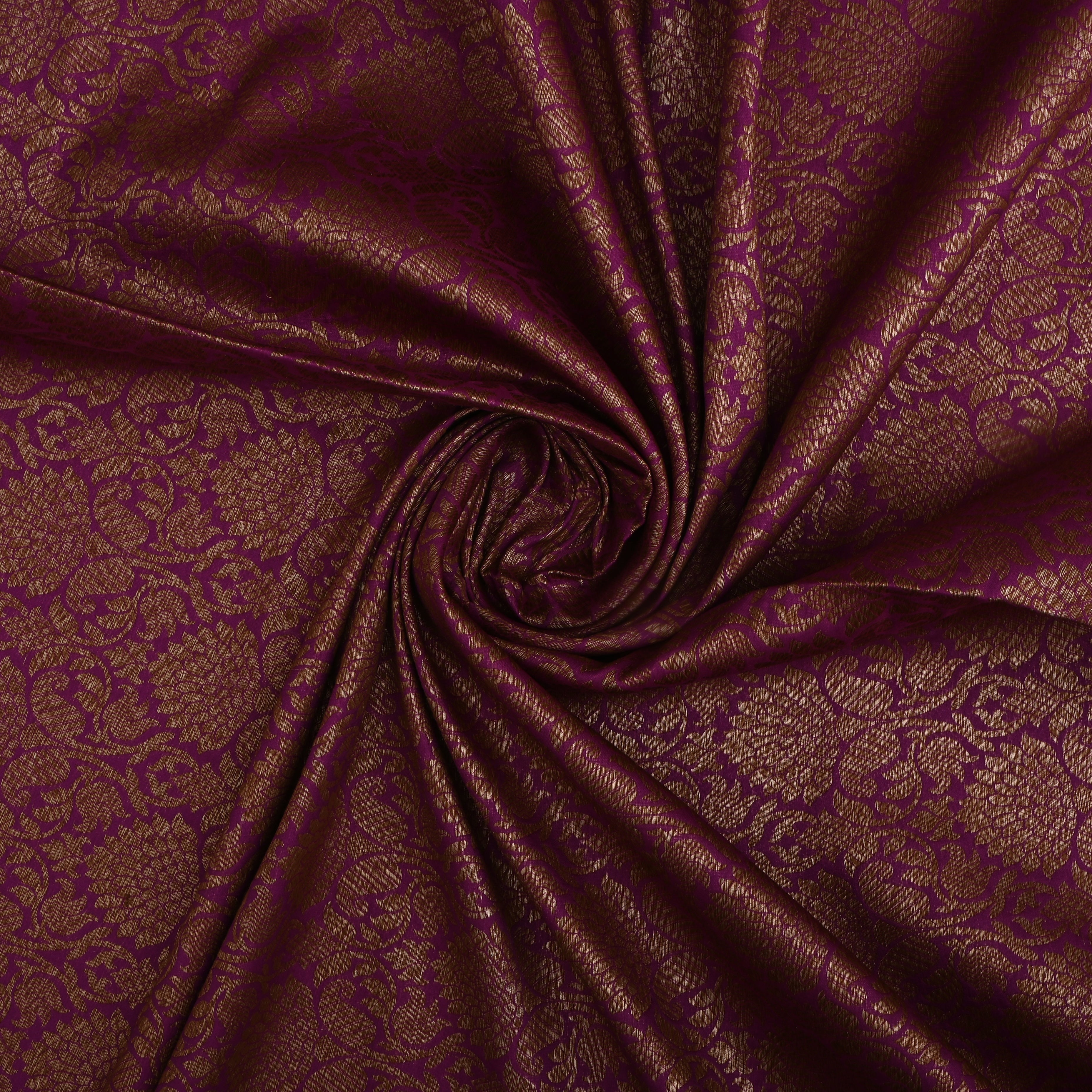 Dark Raspberry Pink Jamawar Silk Fabric With Floral Jaal