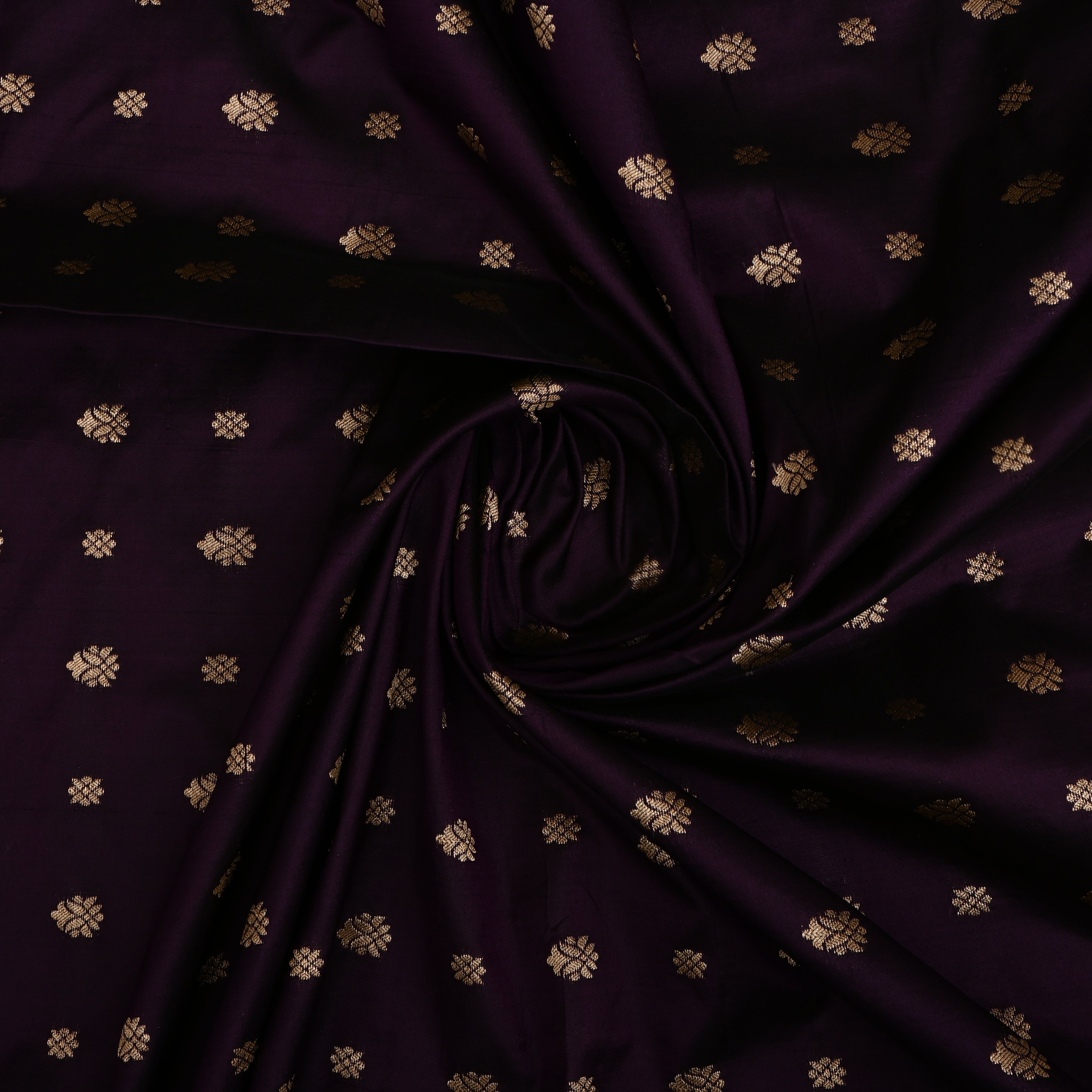 Dark Midnight Purple Jamawar Silk Fabric With Butti'S
