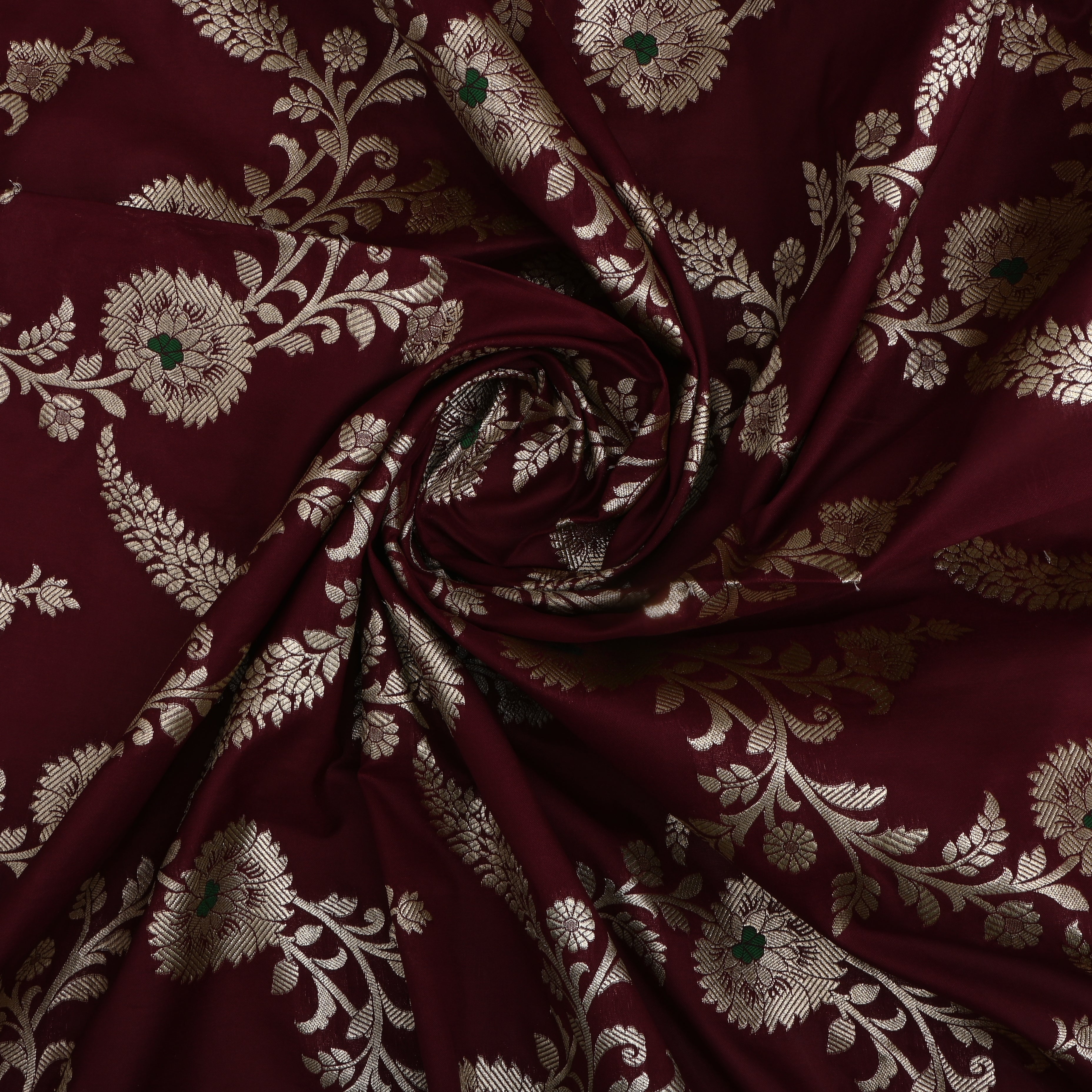 Dark Maroon Jamawar Silk Fabric