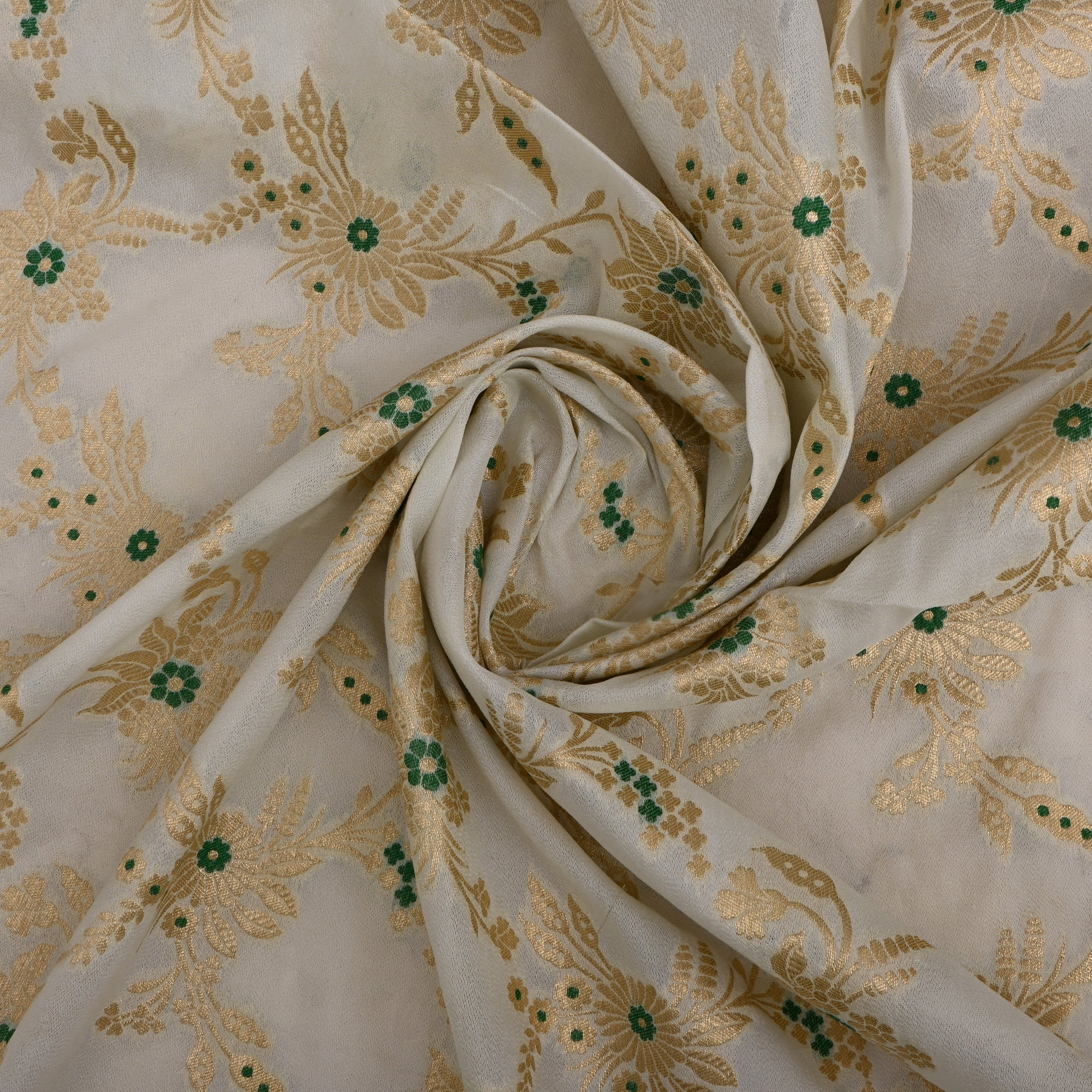 Off-White Banarasi Fabric With Golden Jaal