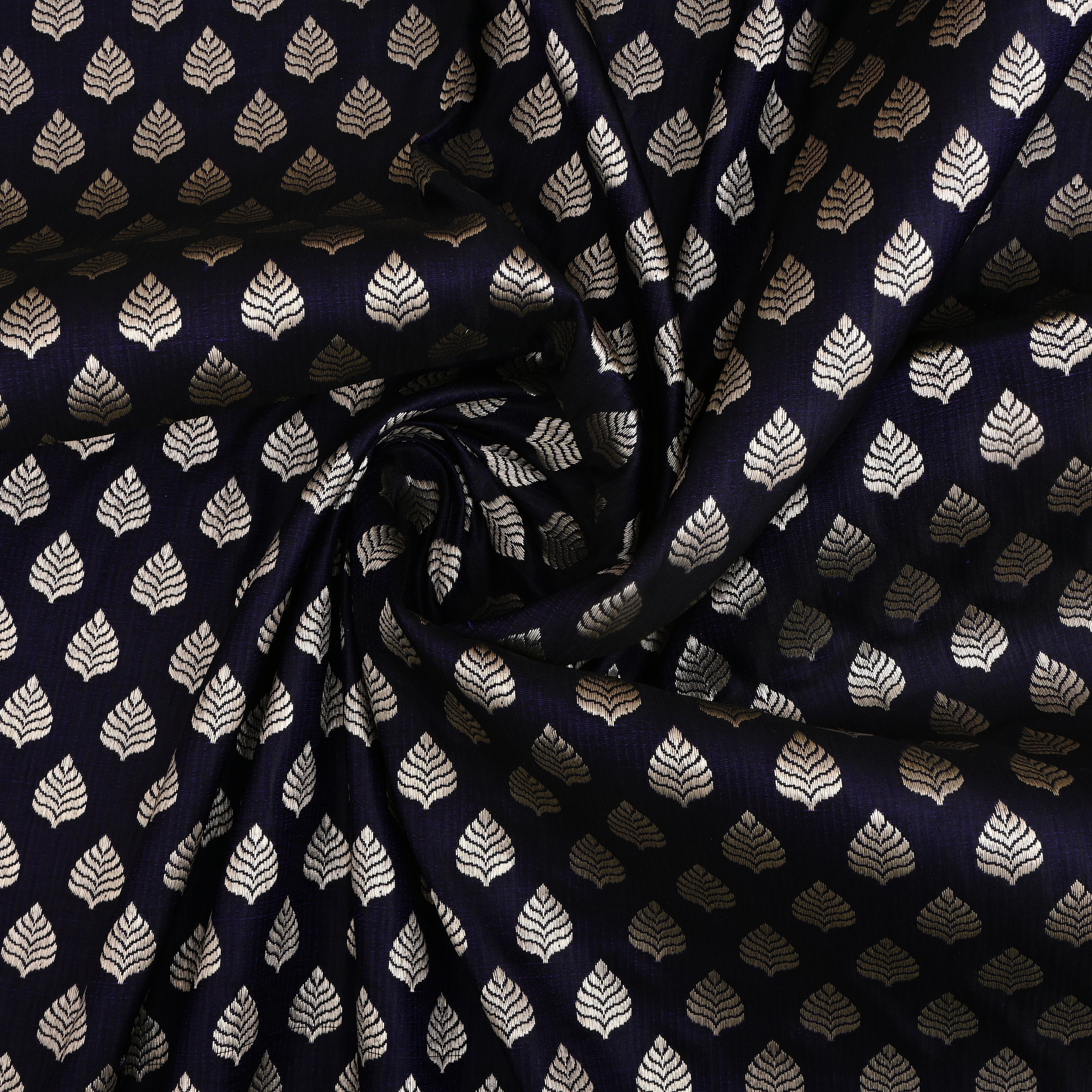 Darkest Blue Jamawar Satin Fabric With Butti'S