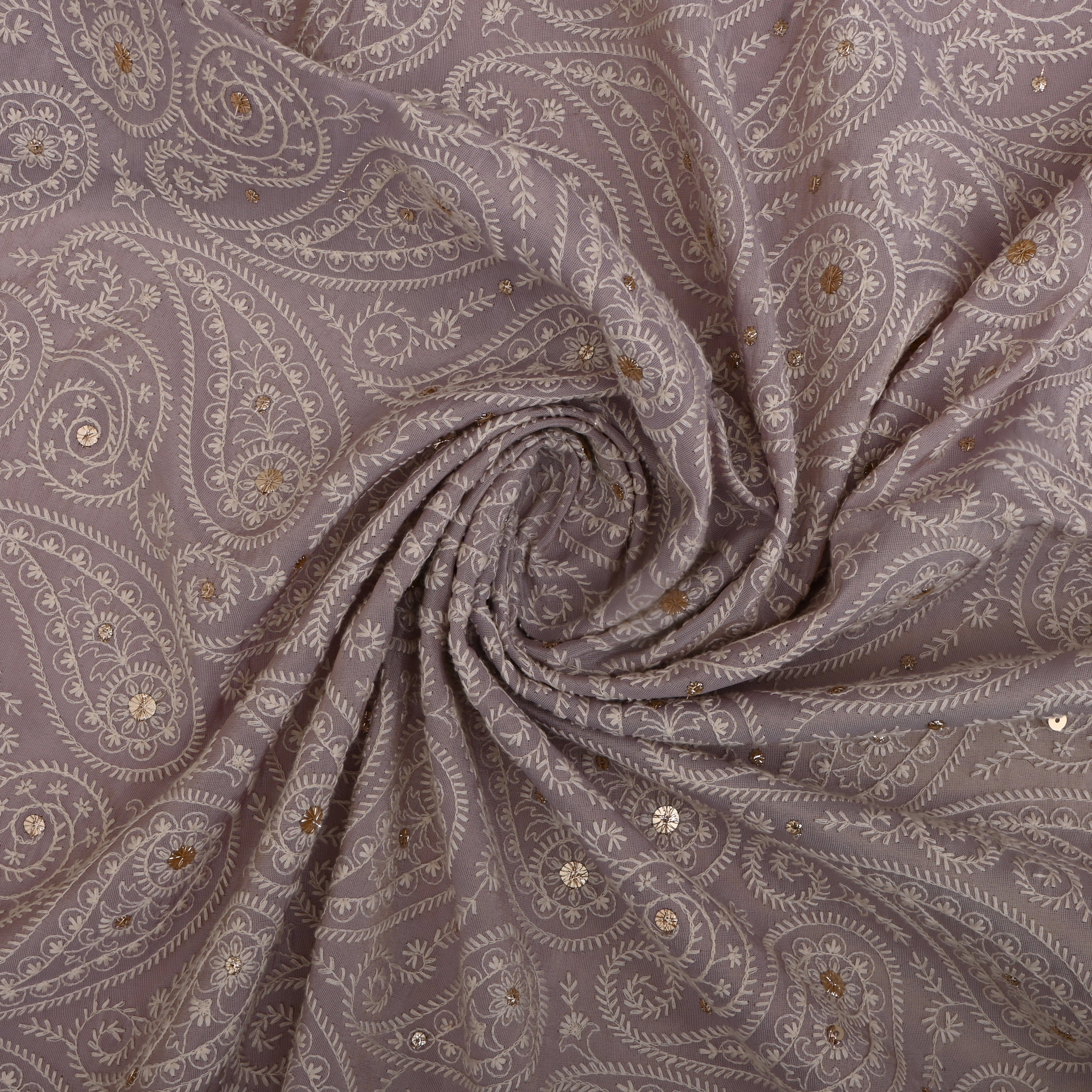 Very Pale Violet Silk Fabric With Thread Work