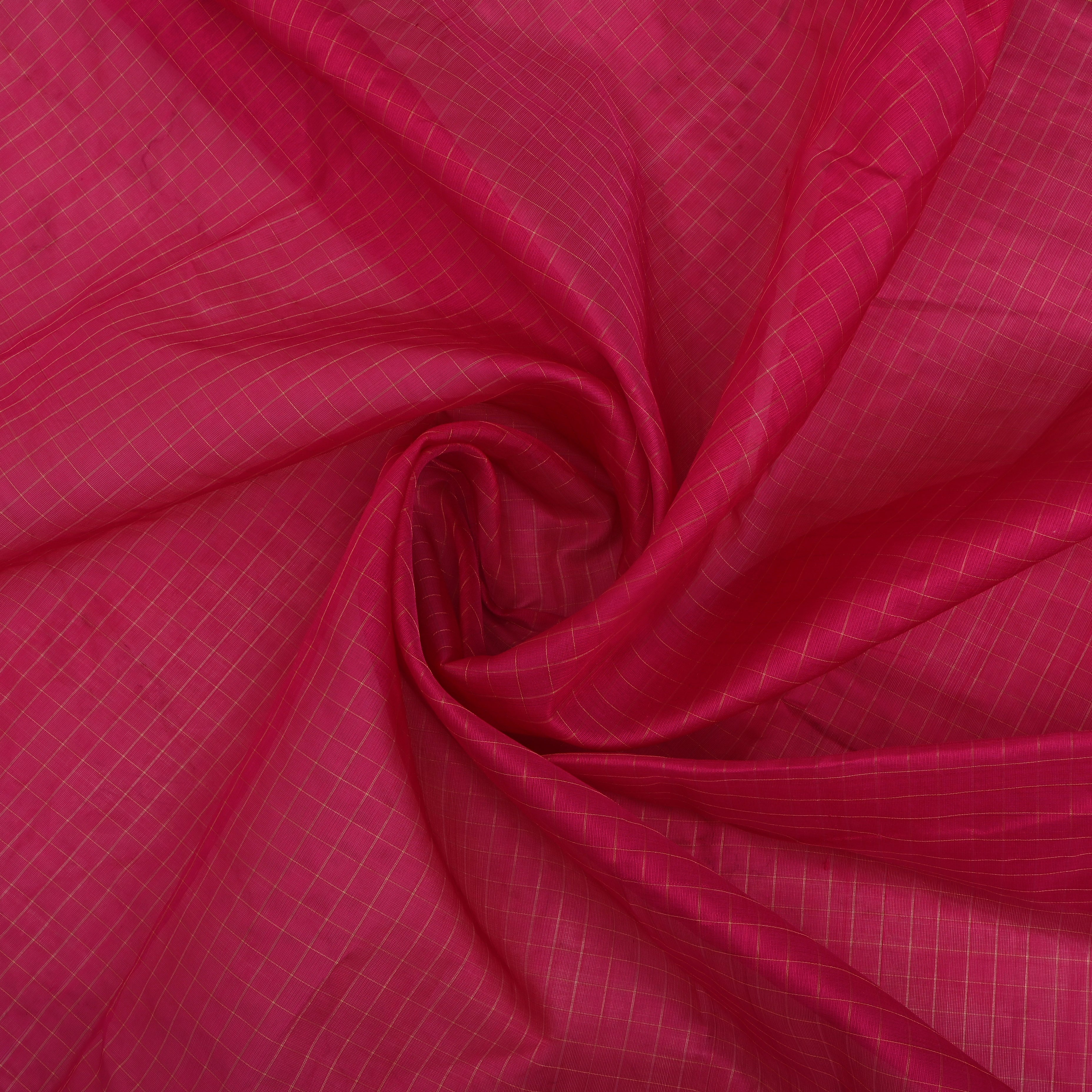 Raspberry Pink Jamawar Silk Fabric With Checks Pattern