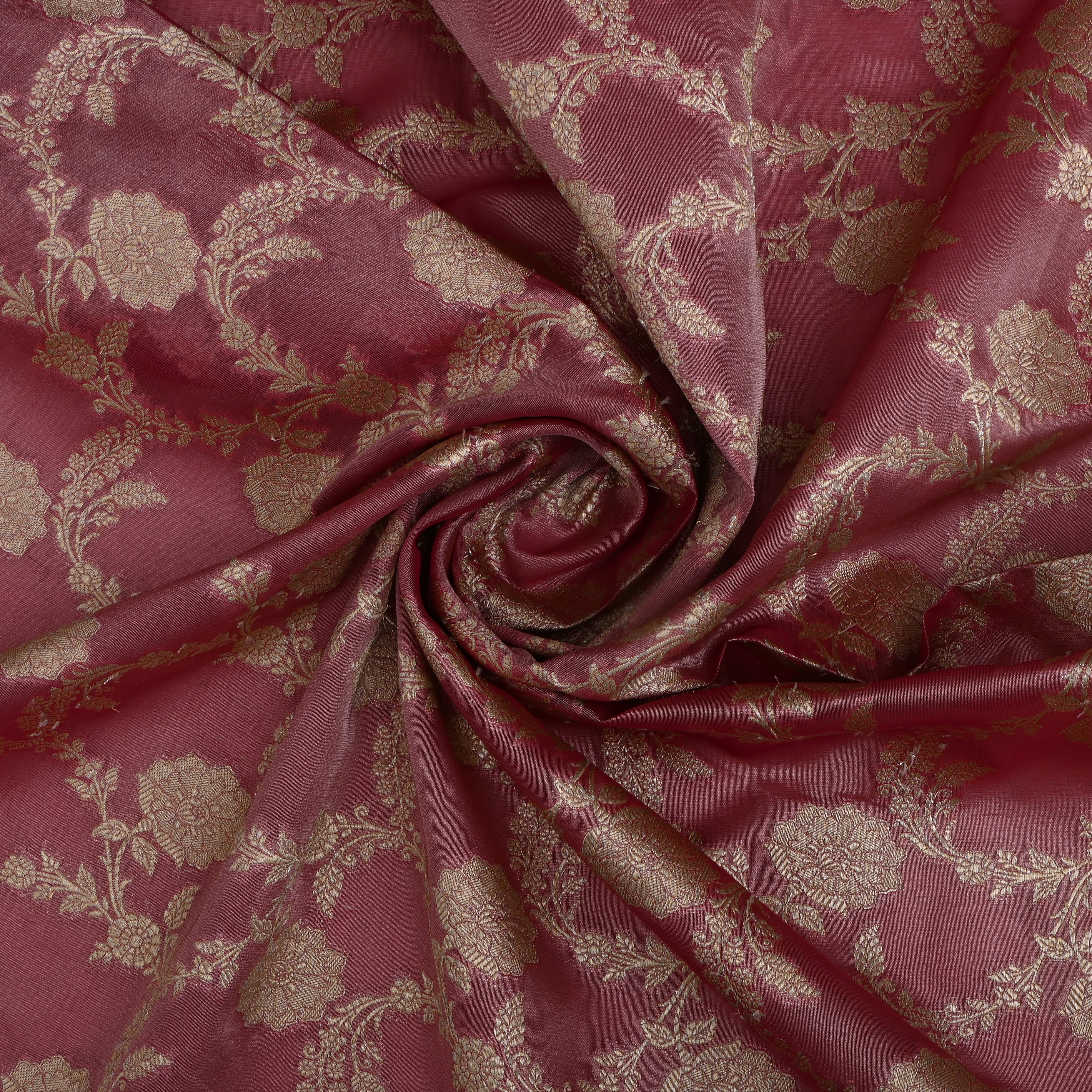 Dusty Pink Jamawar Tissue Fabric With Floral Jaal
