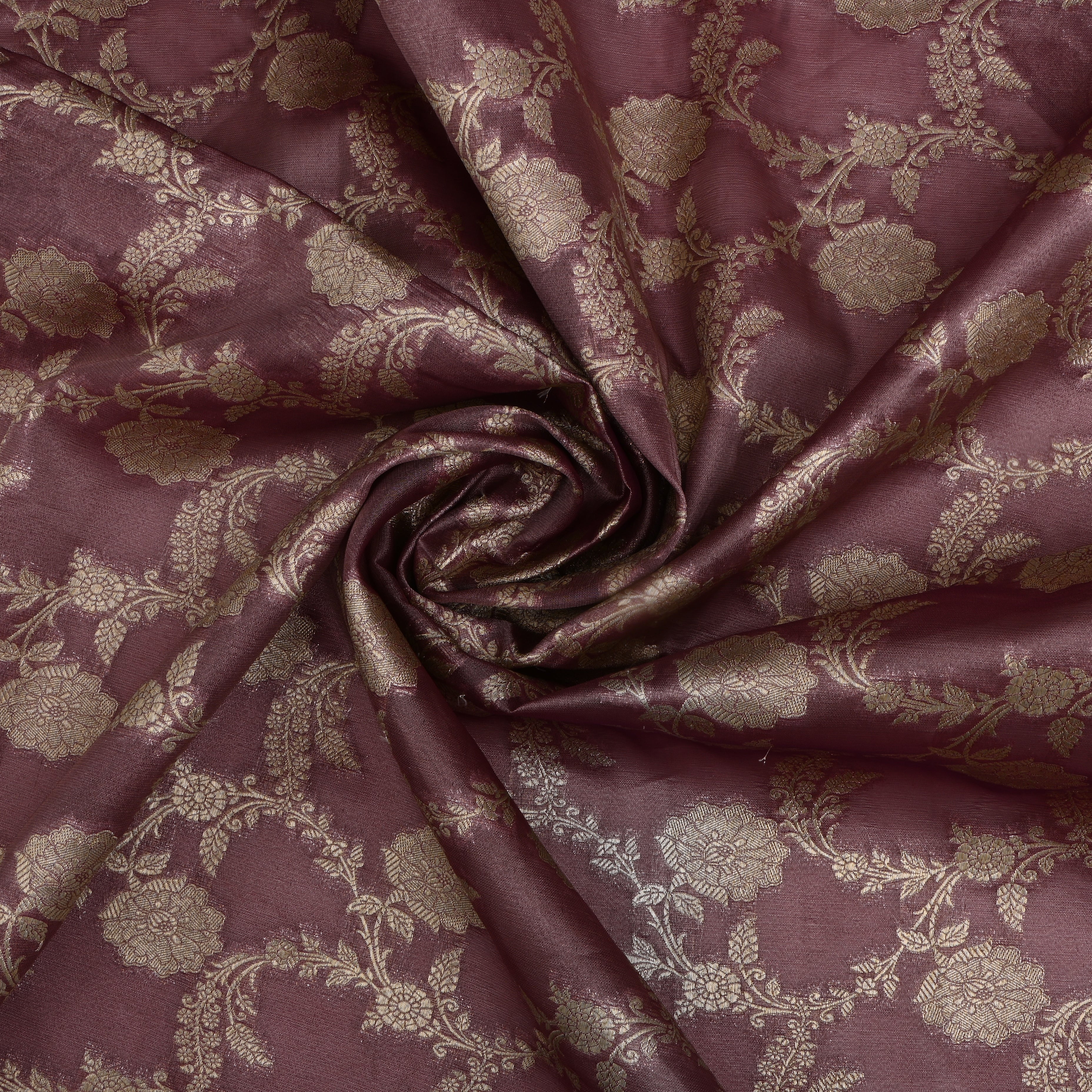 Pink Jamawar Tissue Fabric With Floral Jaal