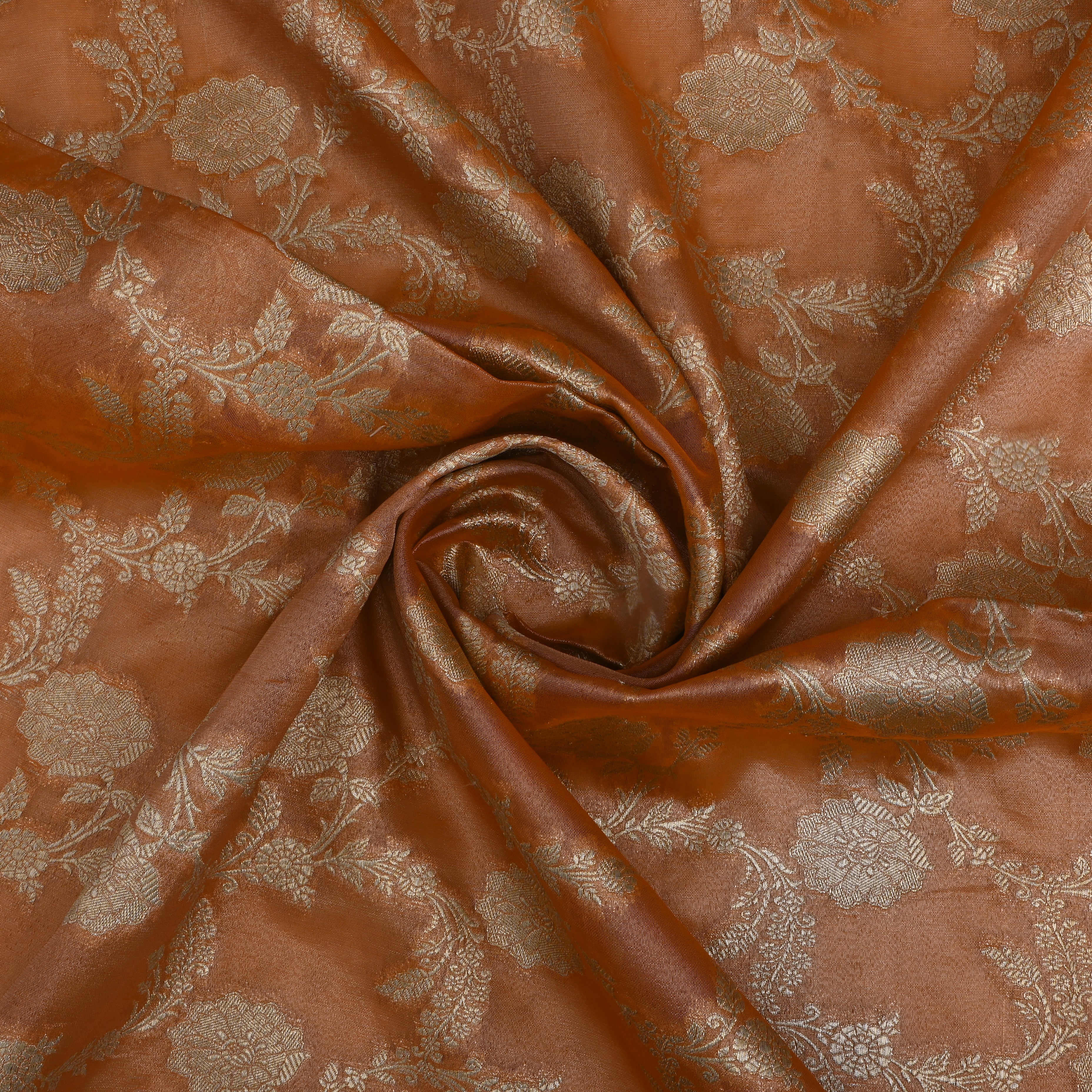 Sandstone Orange Jamawar Tissue Fabric With Floral Jaal