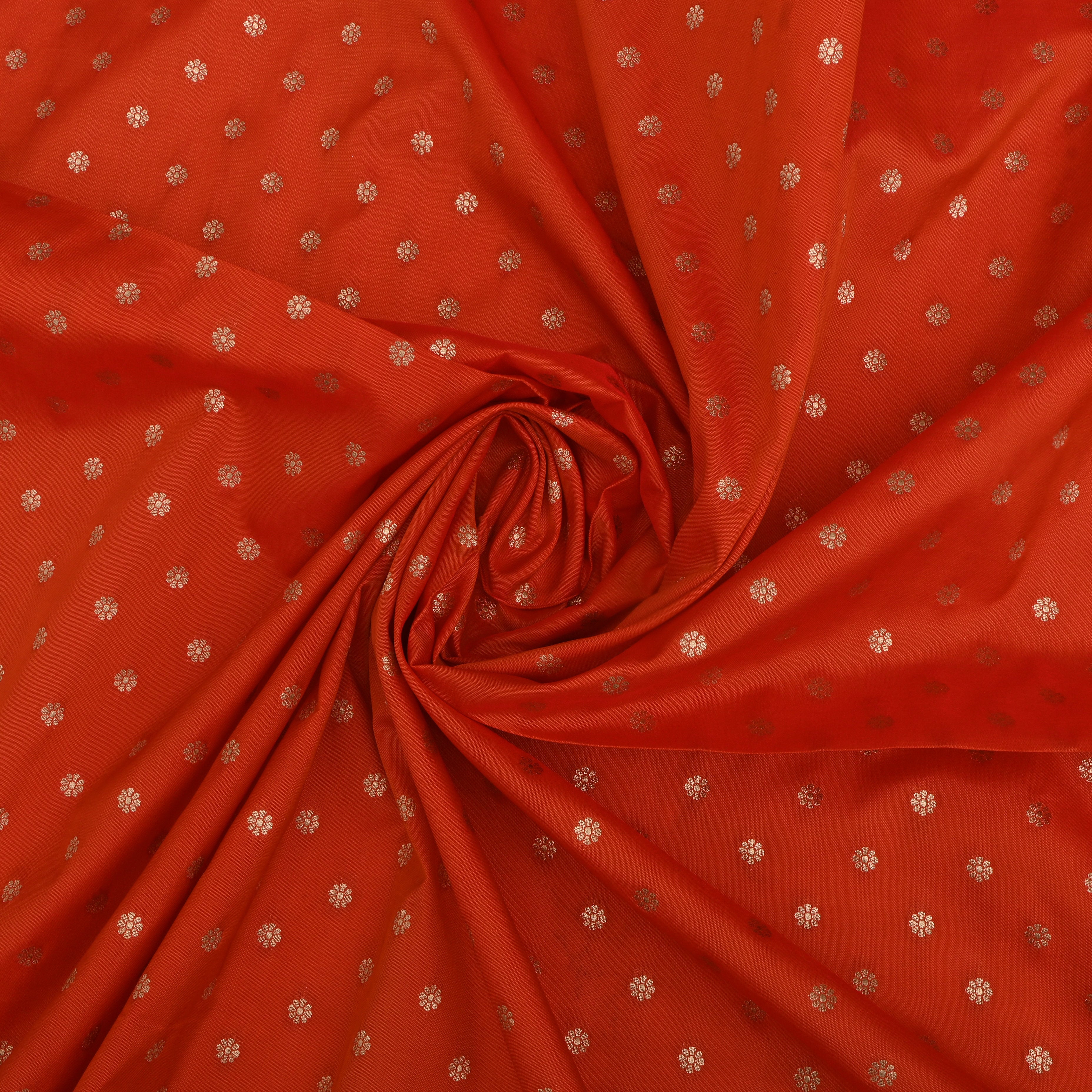 Rust Orange Jamawar Silk Fabric
