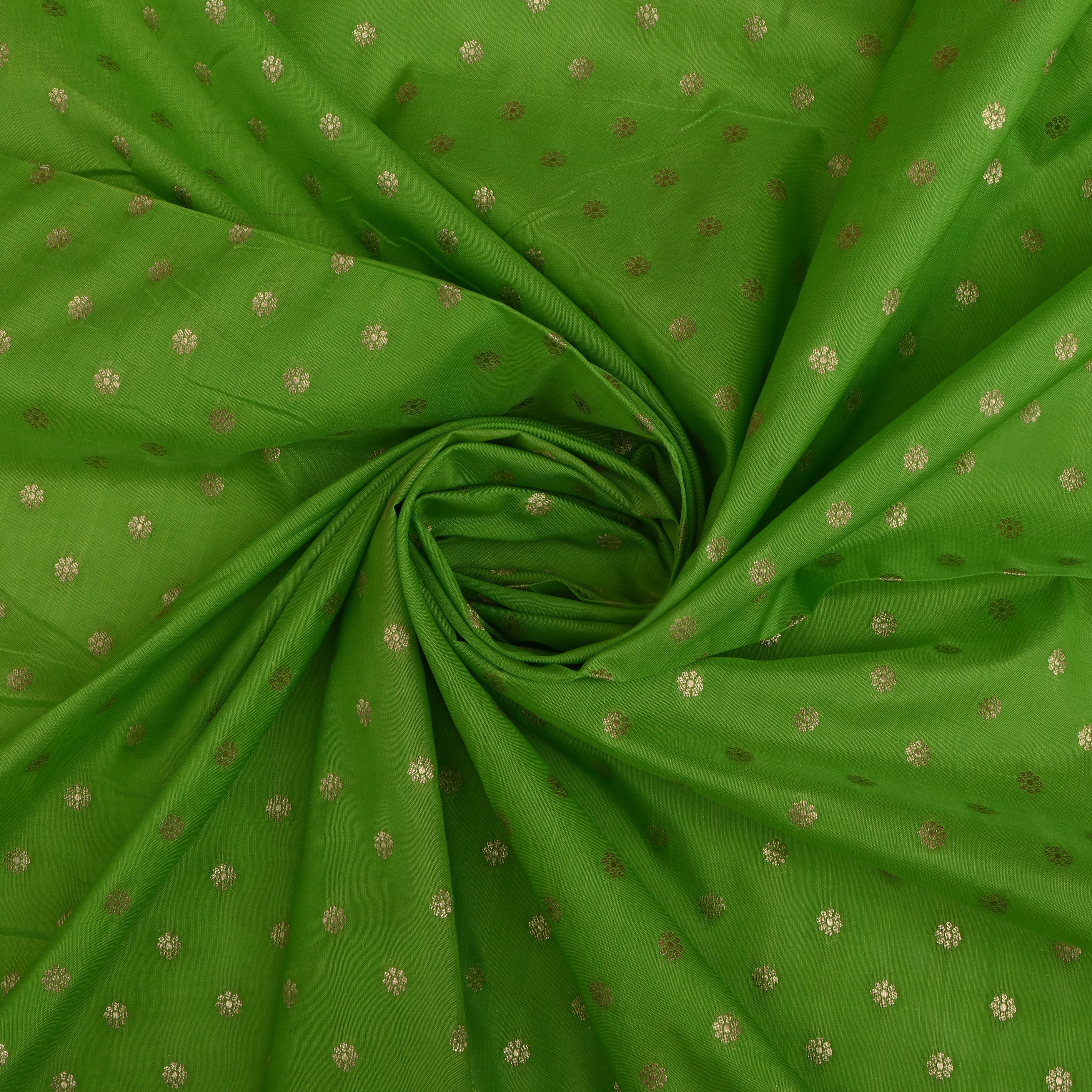 Parrot Green Jamawar Silk Fabric With Floral Butti'S
