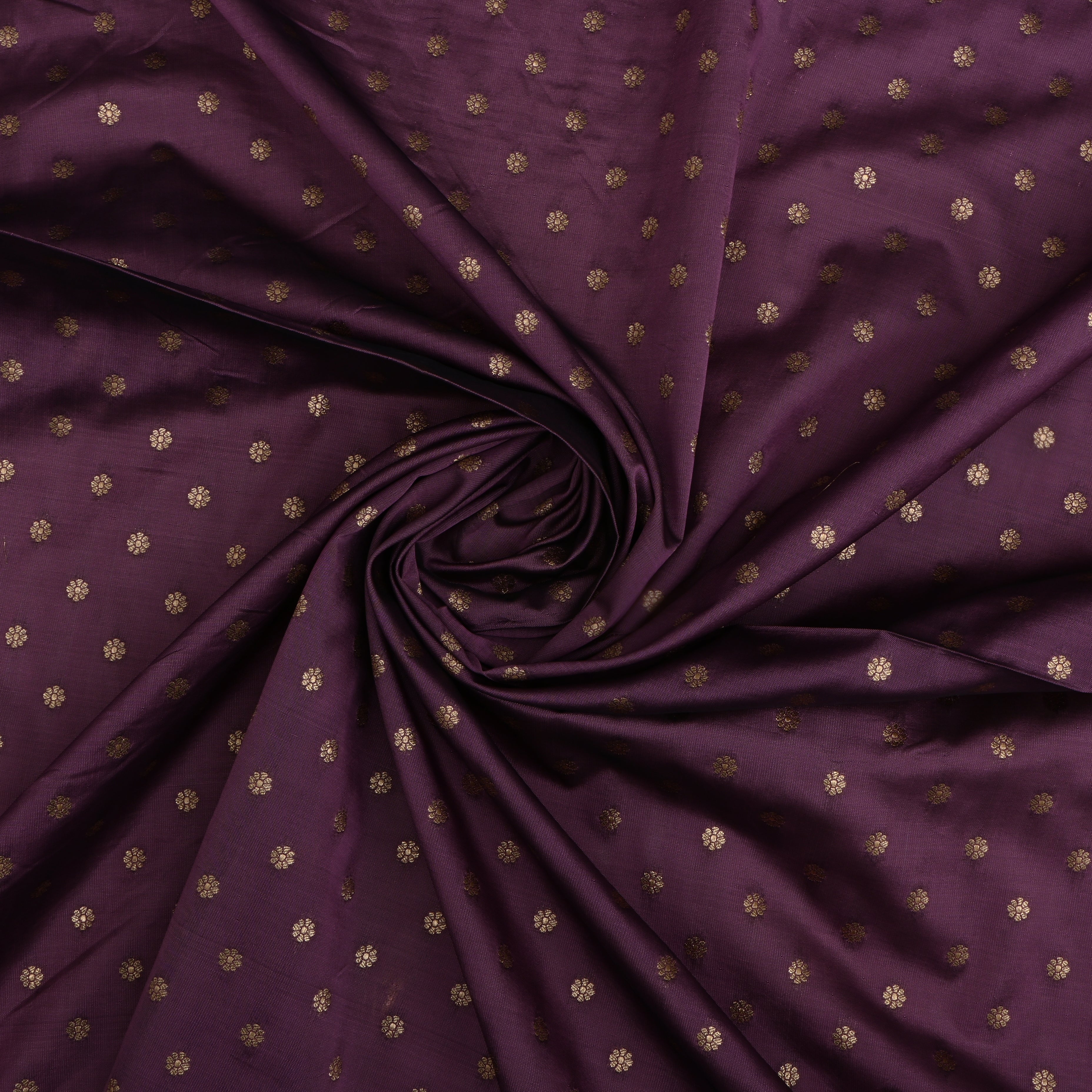Dark Byzantium Purple Jamawar Silk Fabric With Floral Butti'S