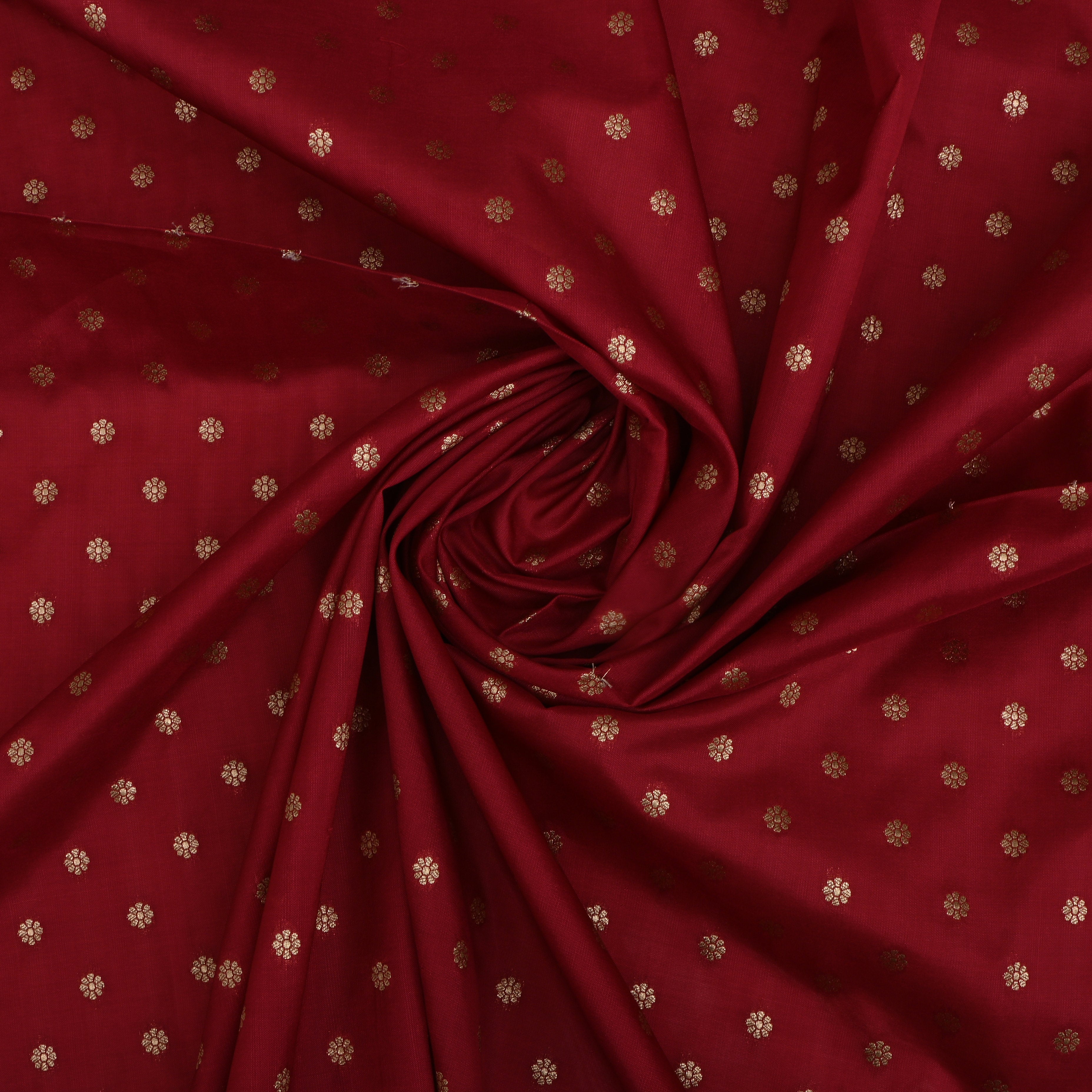 Ruby Red Jamawar Silk Fabric With Floral Butti'S