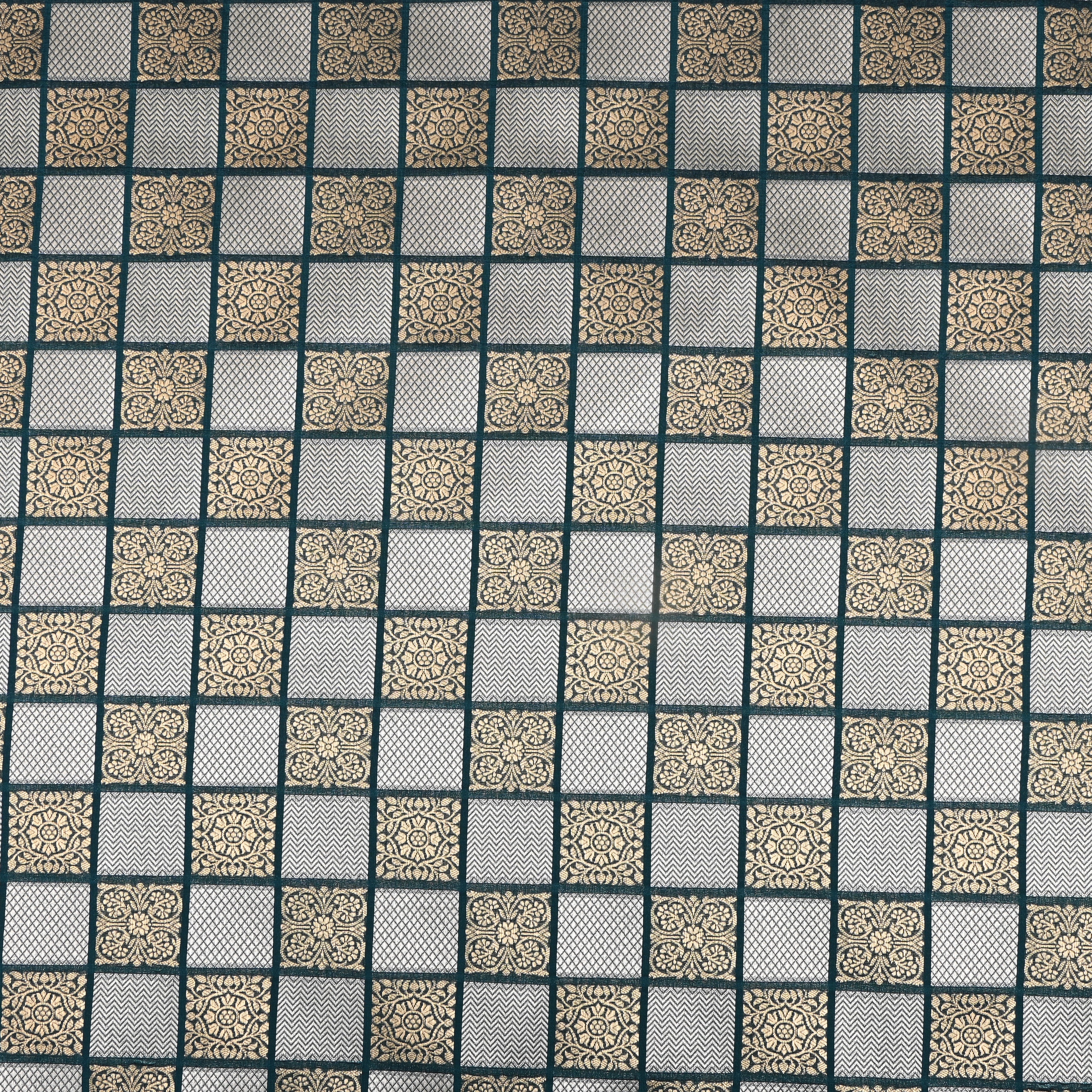 St Patrick'S Blue Banarasi Fabric With Checked Pattern