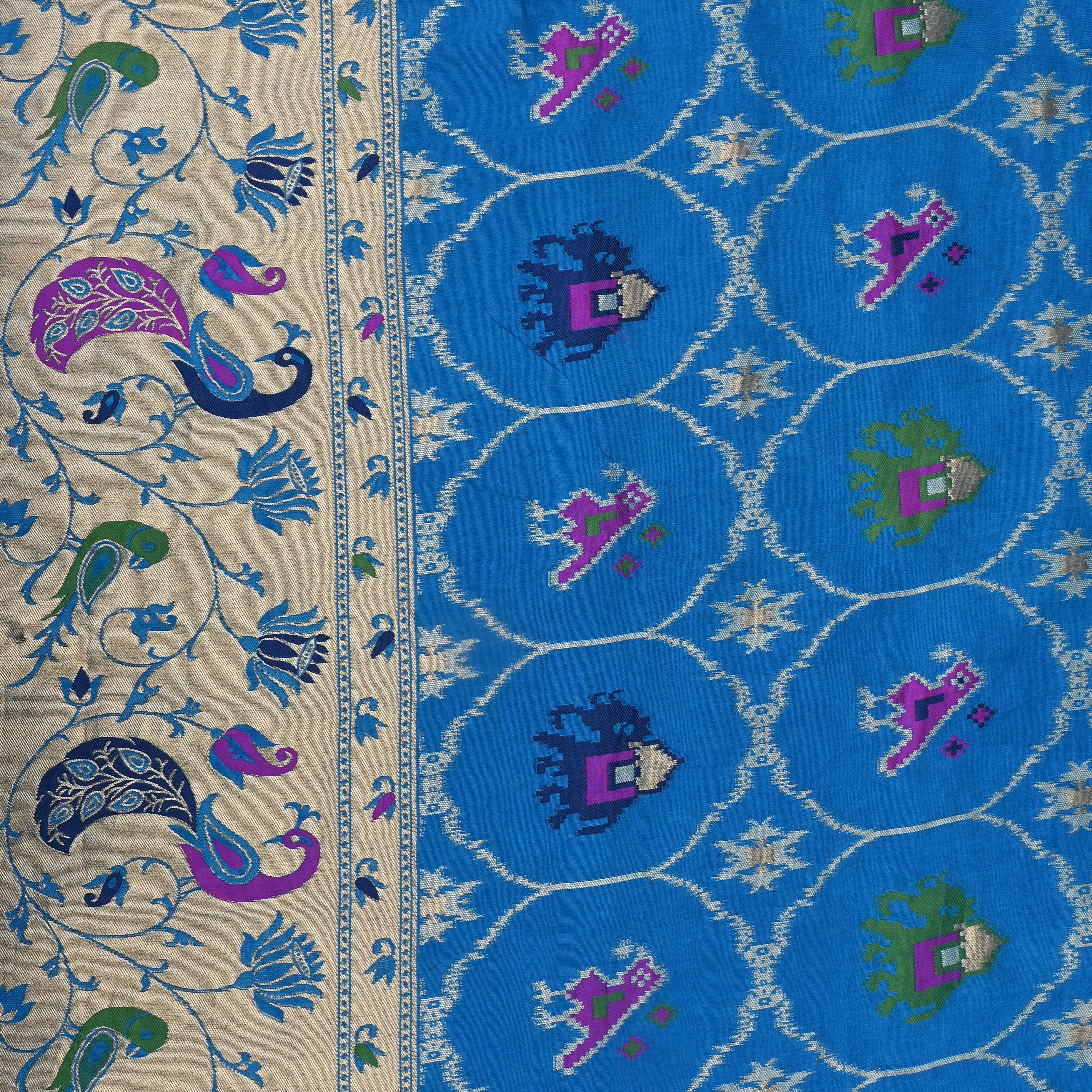 Sky Blue Banarasi Fabric With Paithani Border