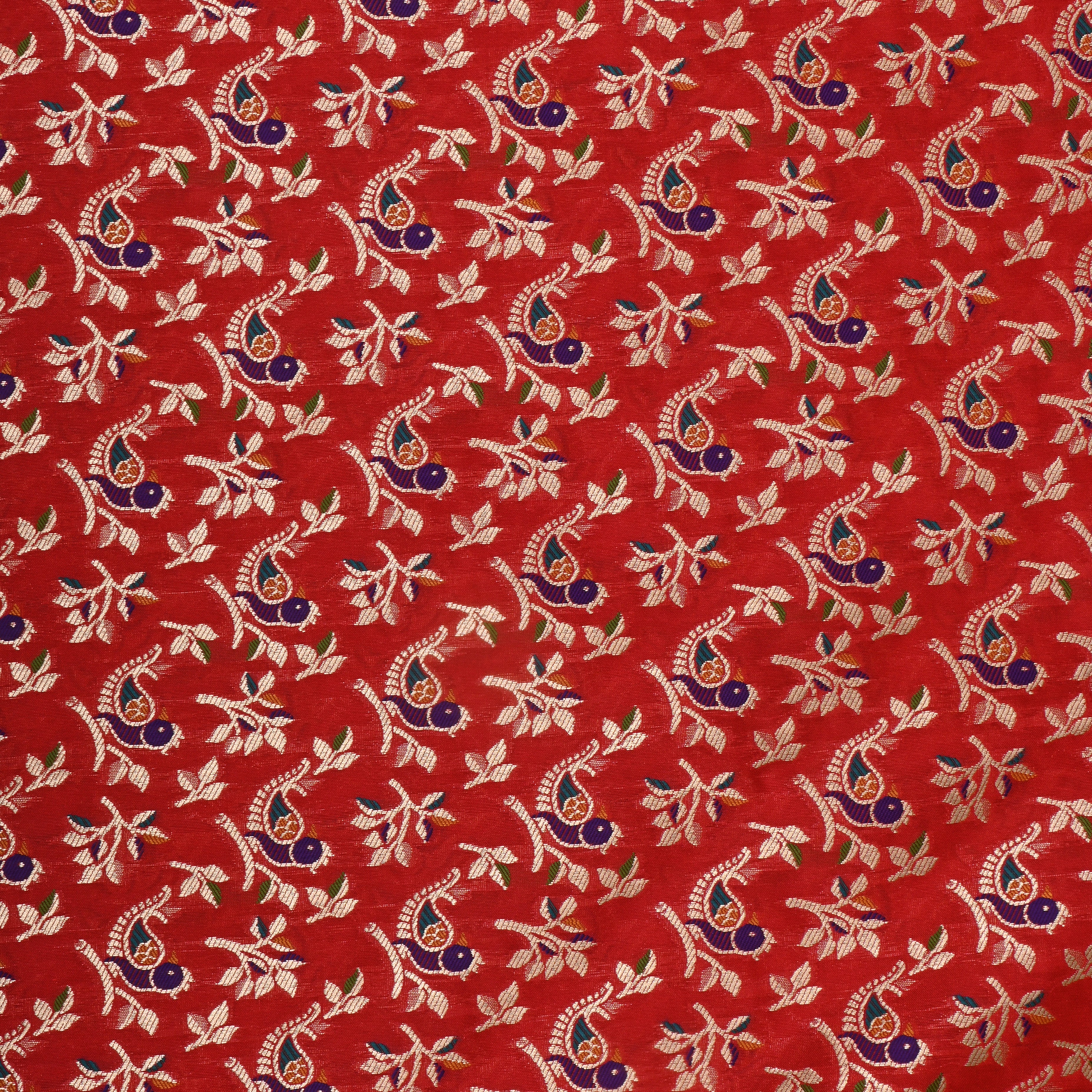 Orange Banaras Fabric With Avian Pattern