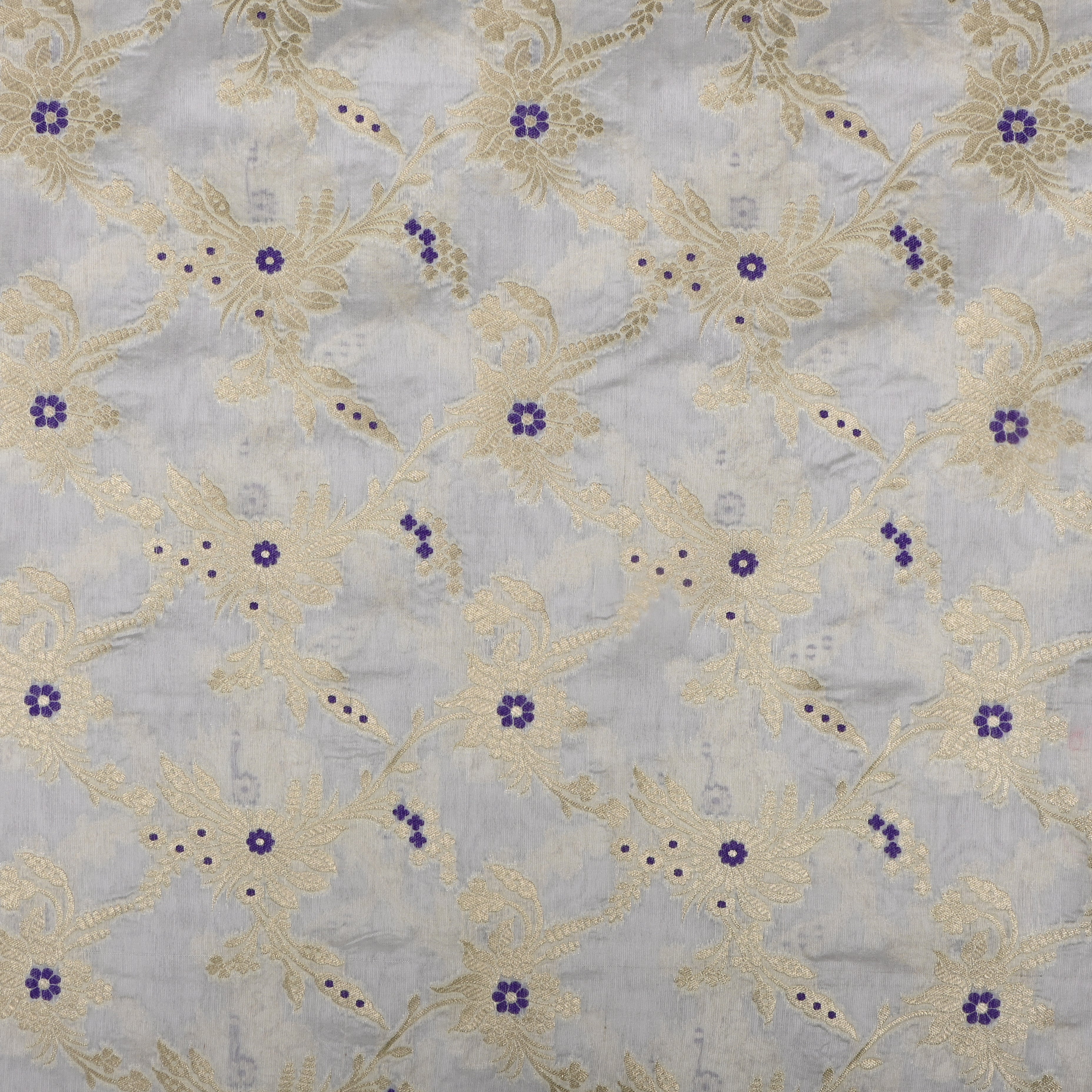 Very Pale Yellow Banarasi Fabric With Golden Jaal