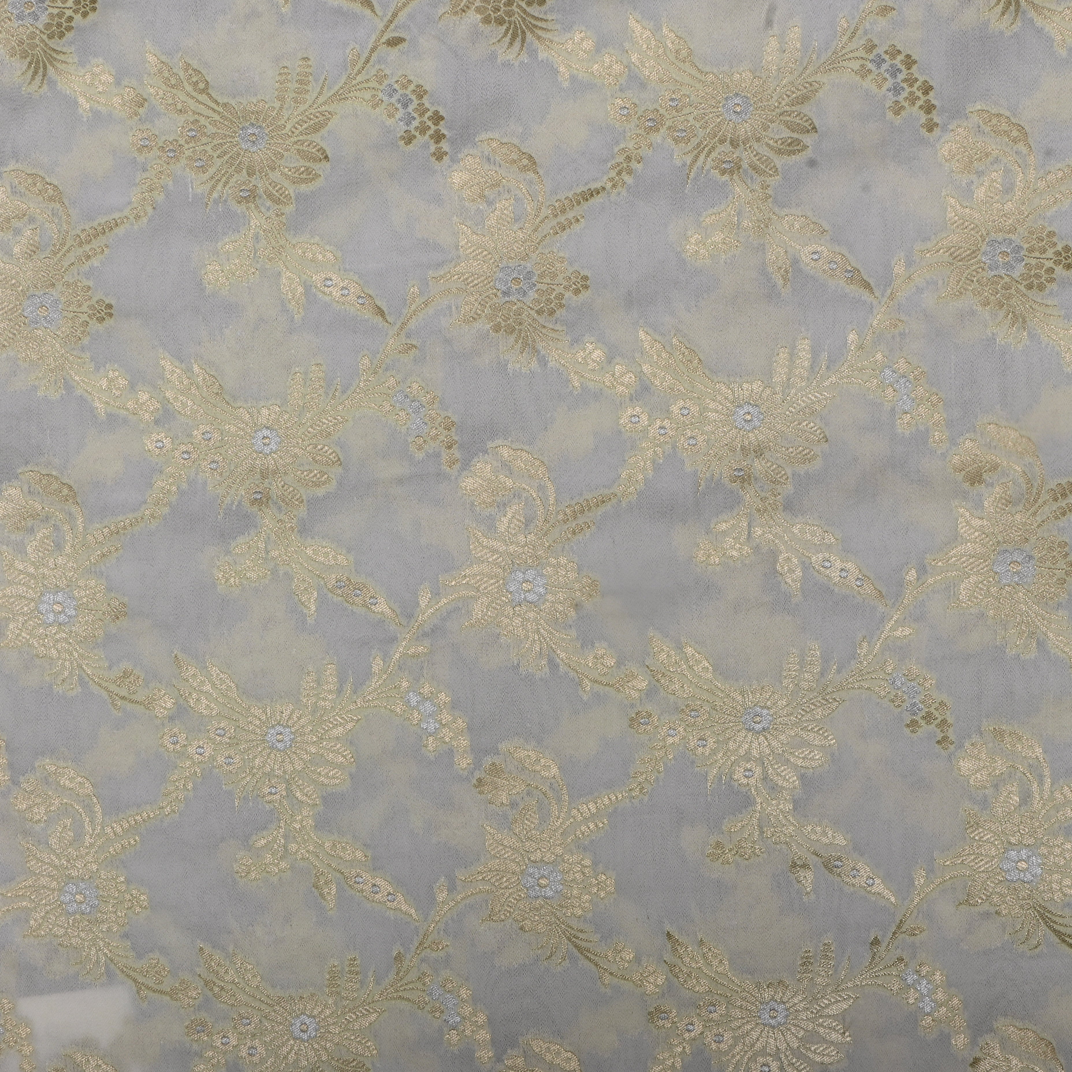 Banana Ice-Cream Banarasi Fabric With Floral Jaal