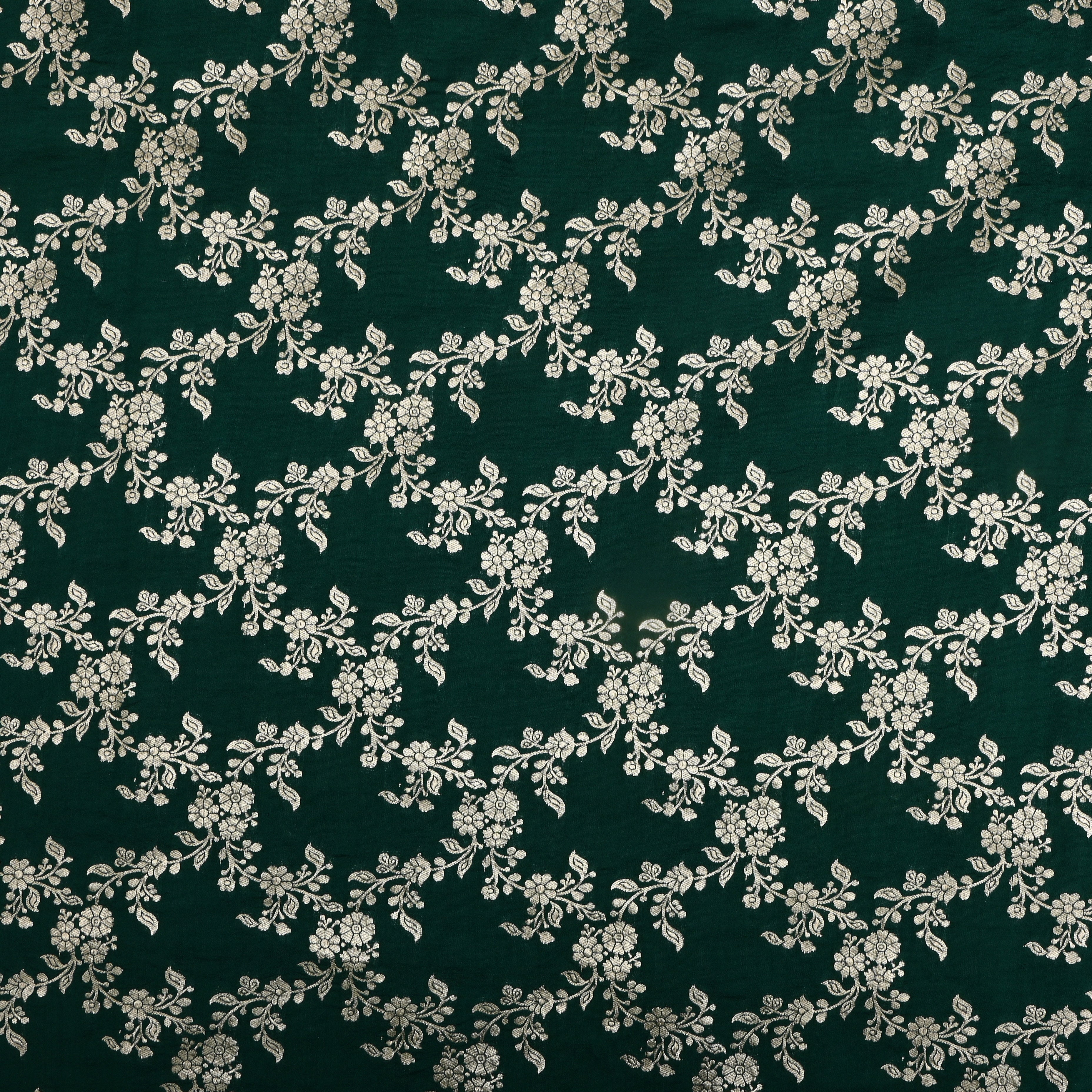 Dark Bottle Green Jamawar Silk Fabric With Jaal