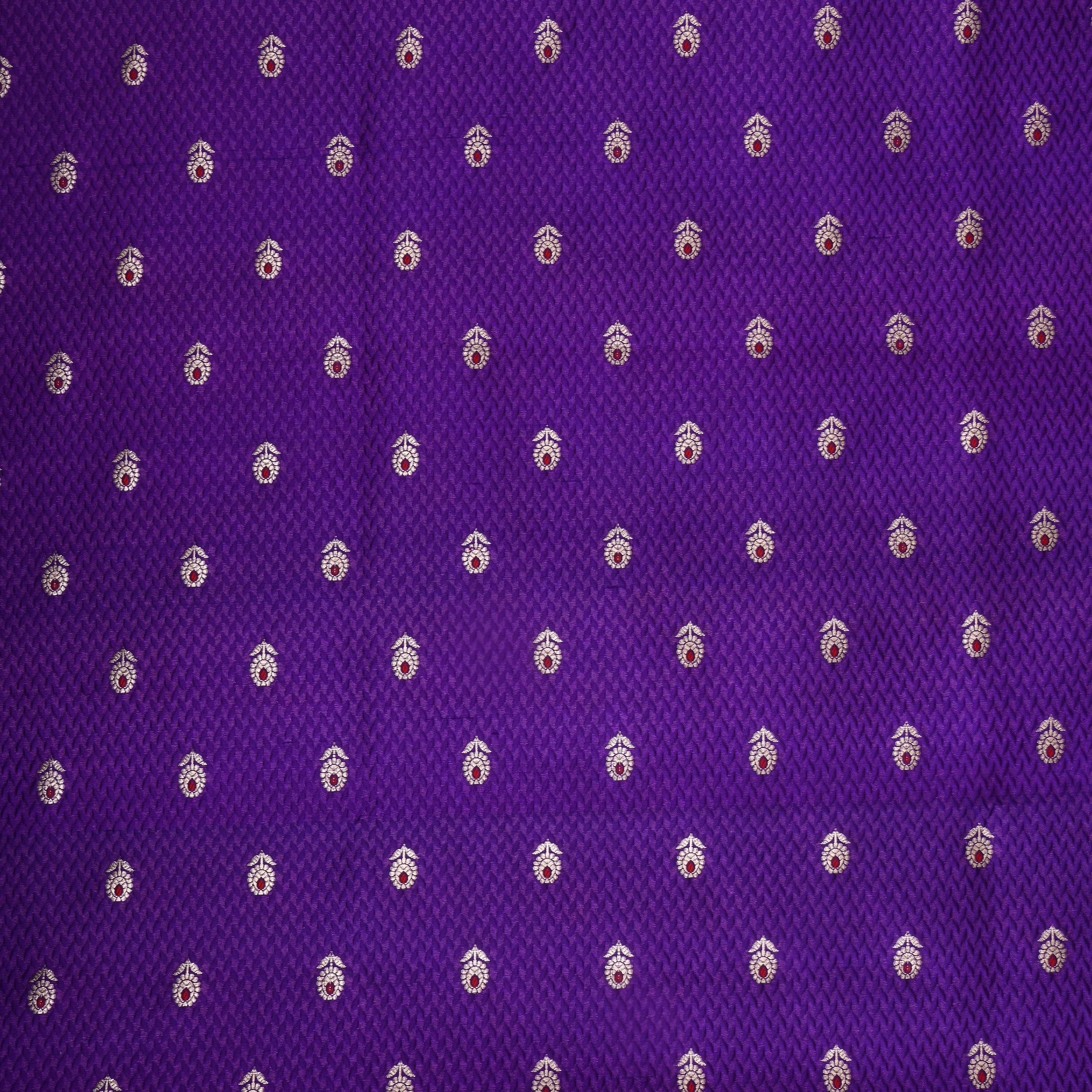 Purple Jamawar Silk Fabric With Woven Butti'S