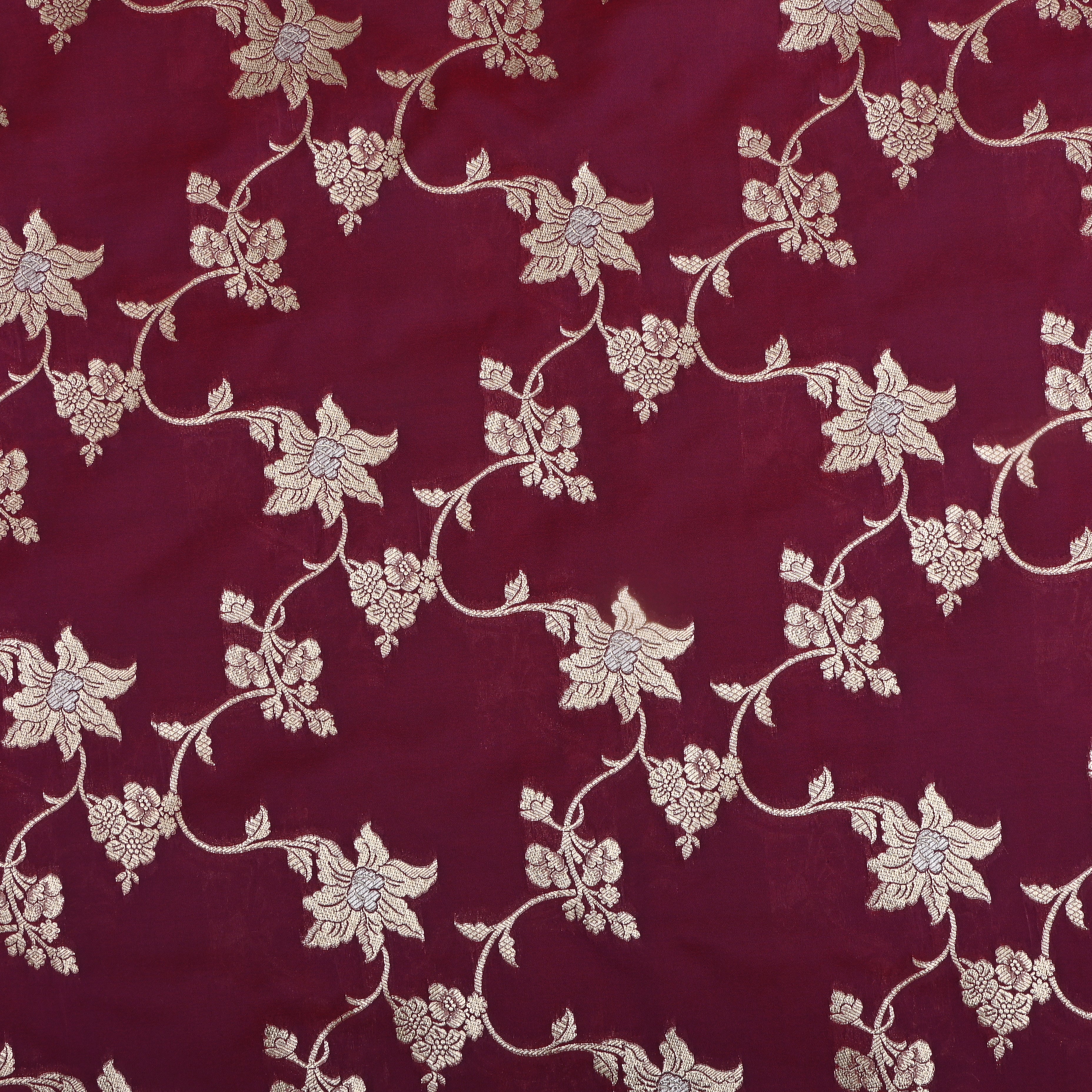 Bordeaux Red Jamawar Silk Fabric