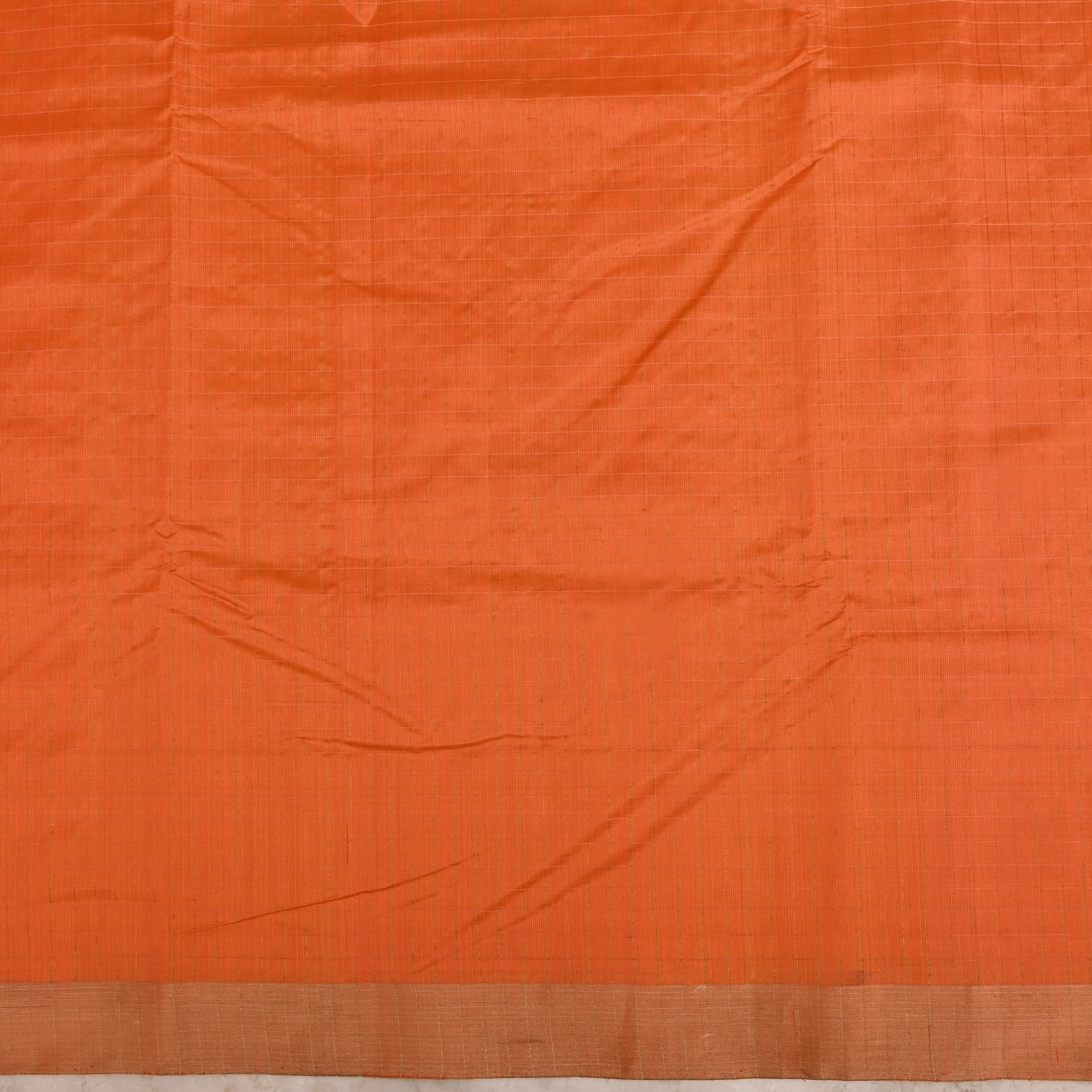 Vibrant Orange Jamawar Silk Fabric