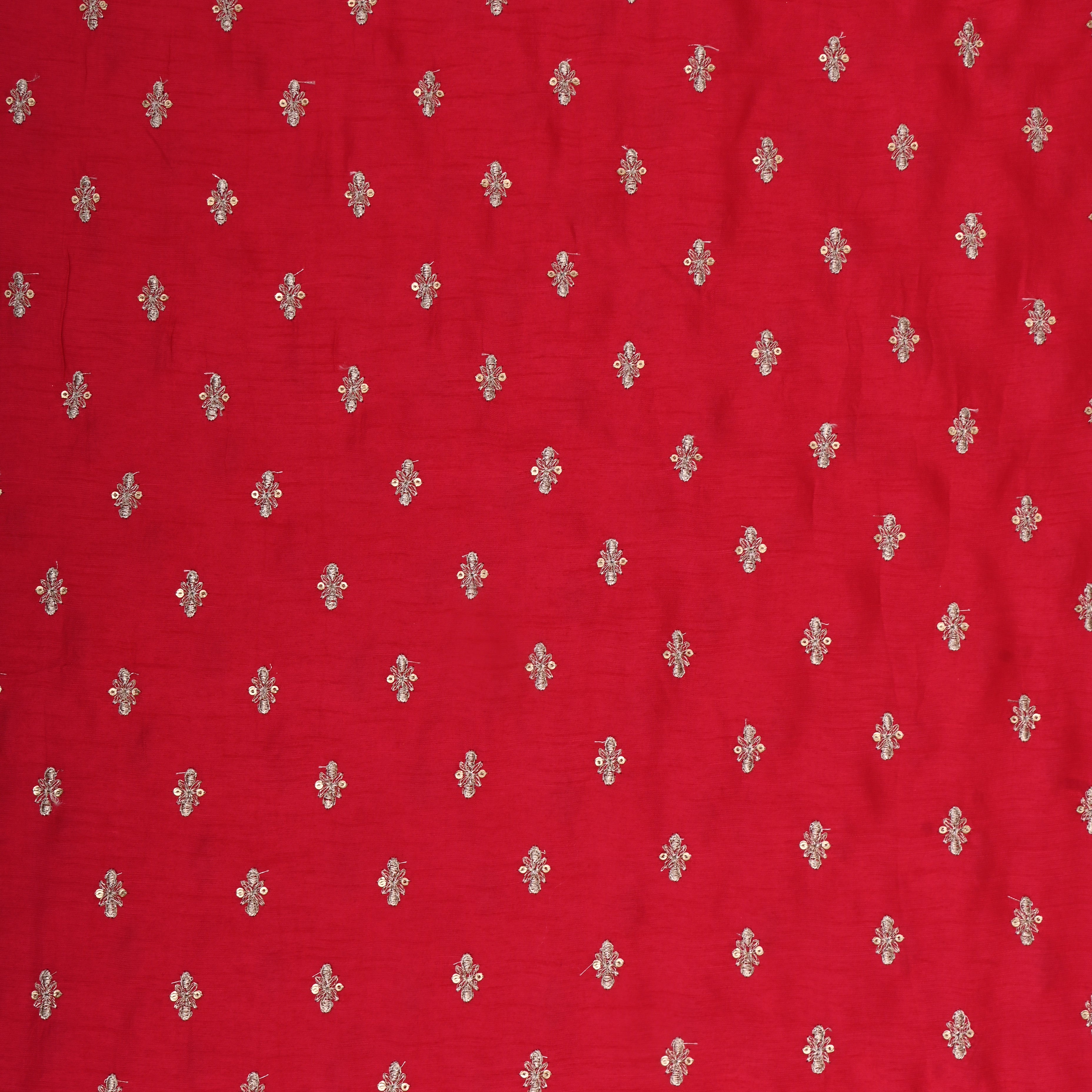 Fire Engine Red Silk Fabric With Sequins Butti'S