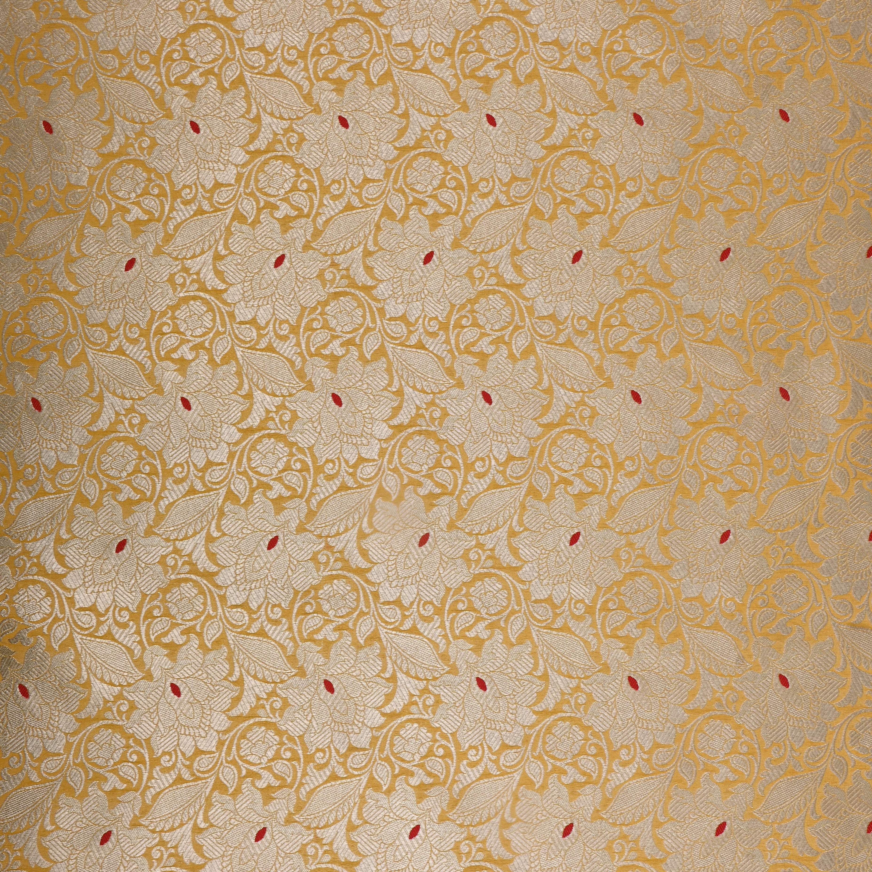 Yellow Jamawar Silk Fabric With Floral Weave
