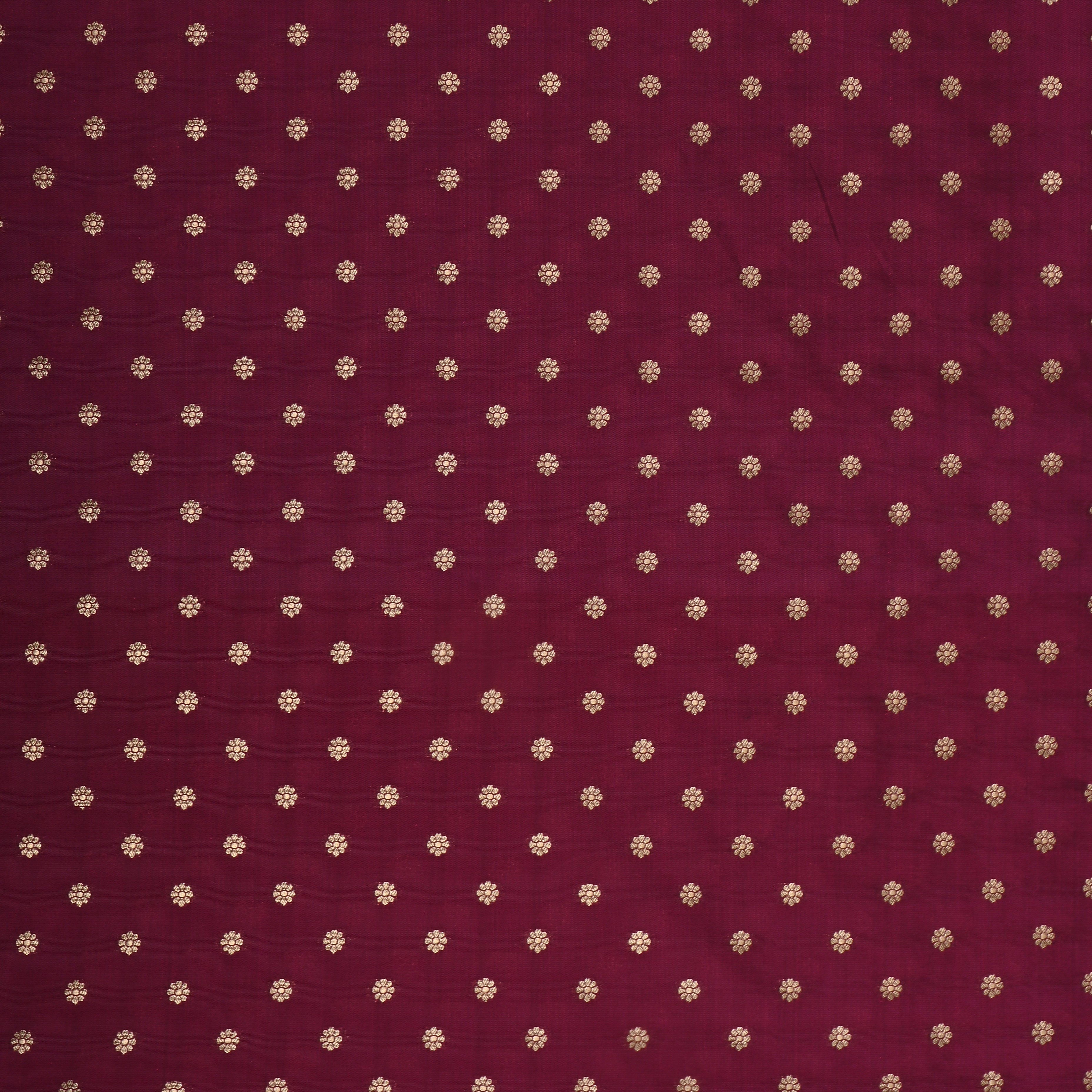 Burgundy Jamawar Silk Fabric With Floral Butti'S