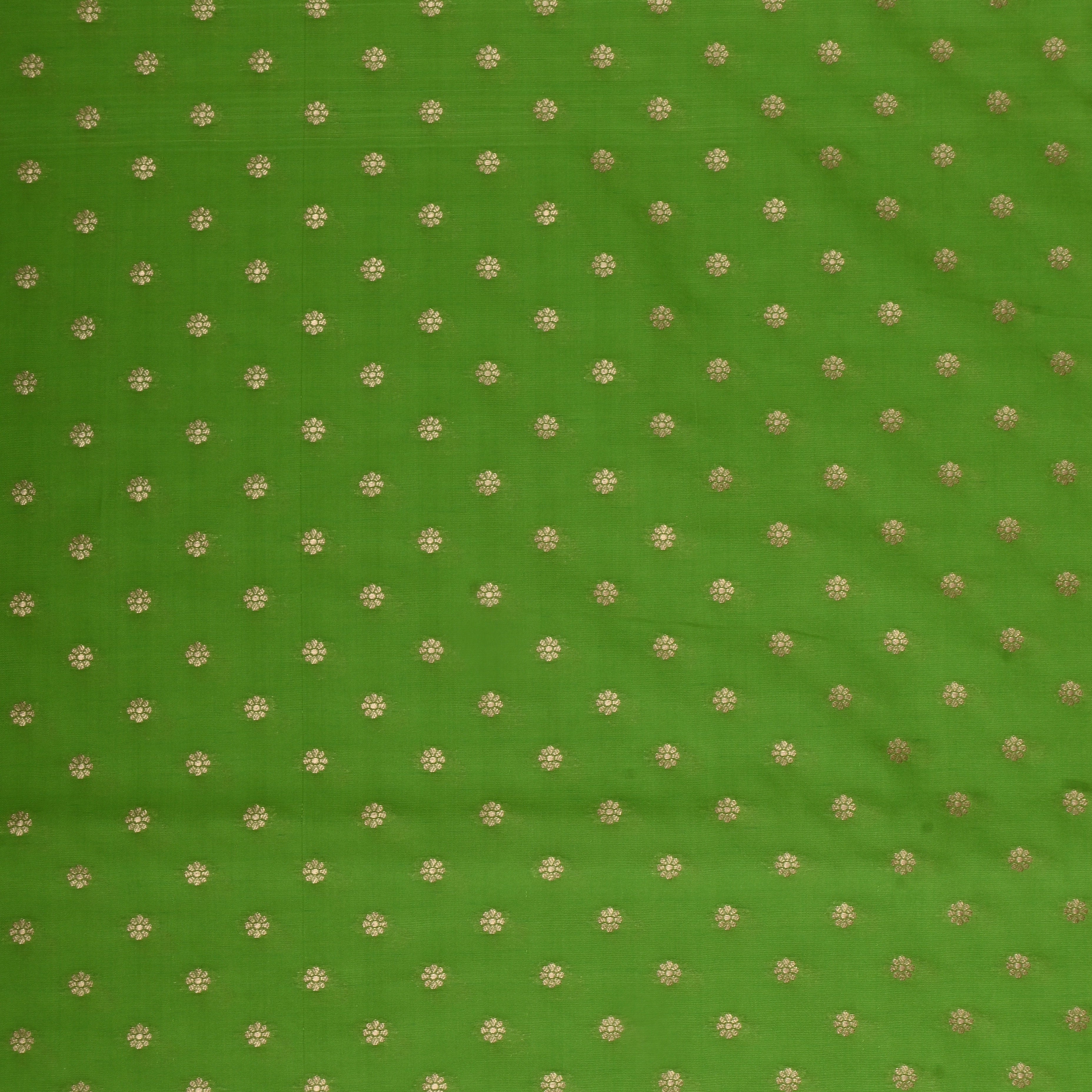 Parrot Green Jamawar Silk Fabric With Floral Butti'S