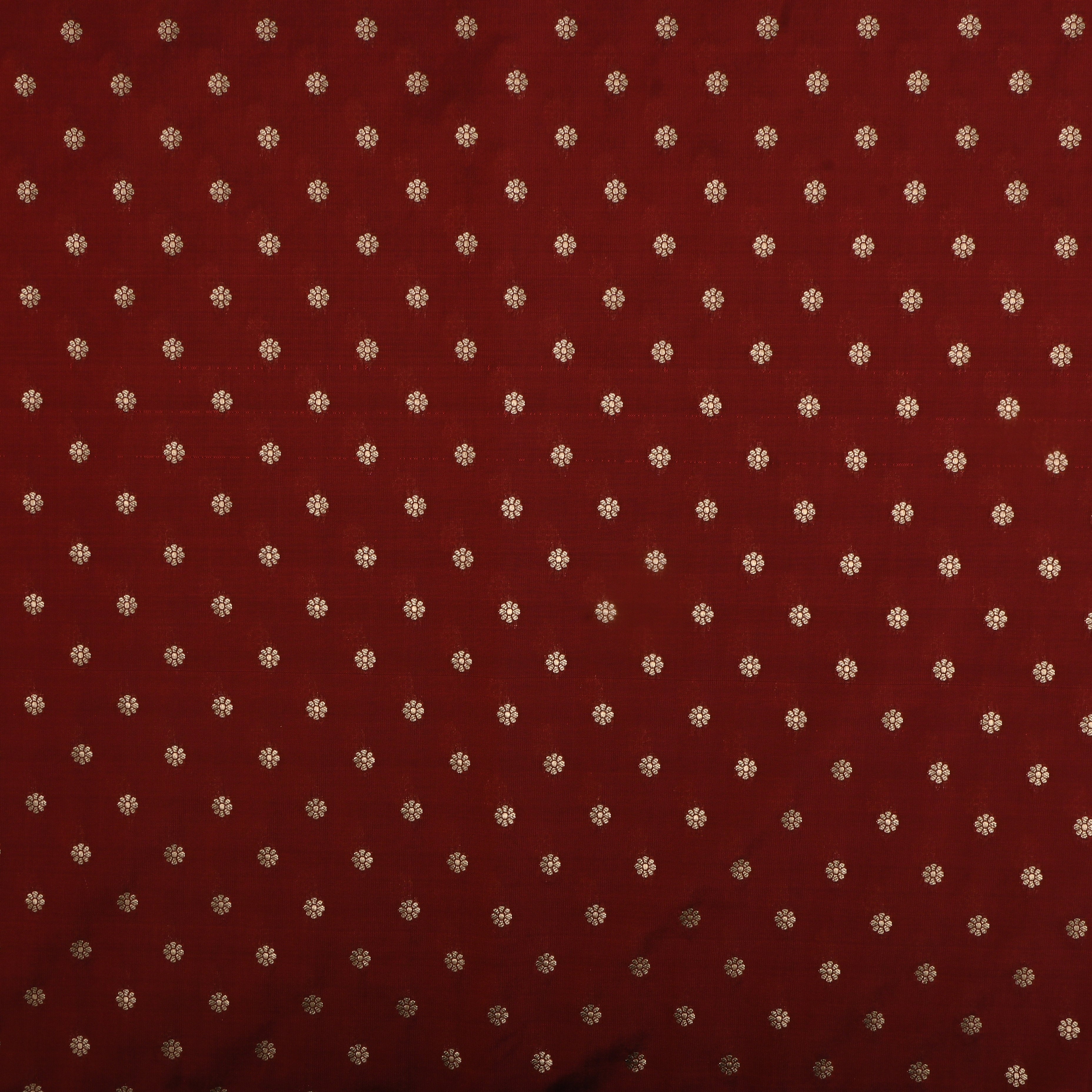 Cherrywood Red Jamawar Silk Fabric With Floral Butti'S