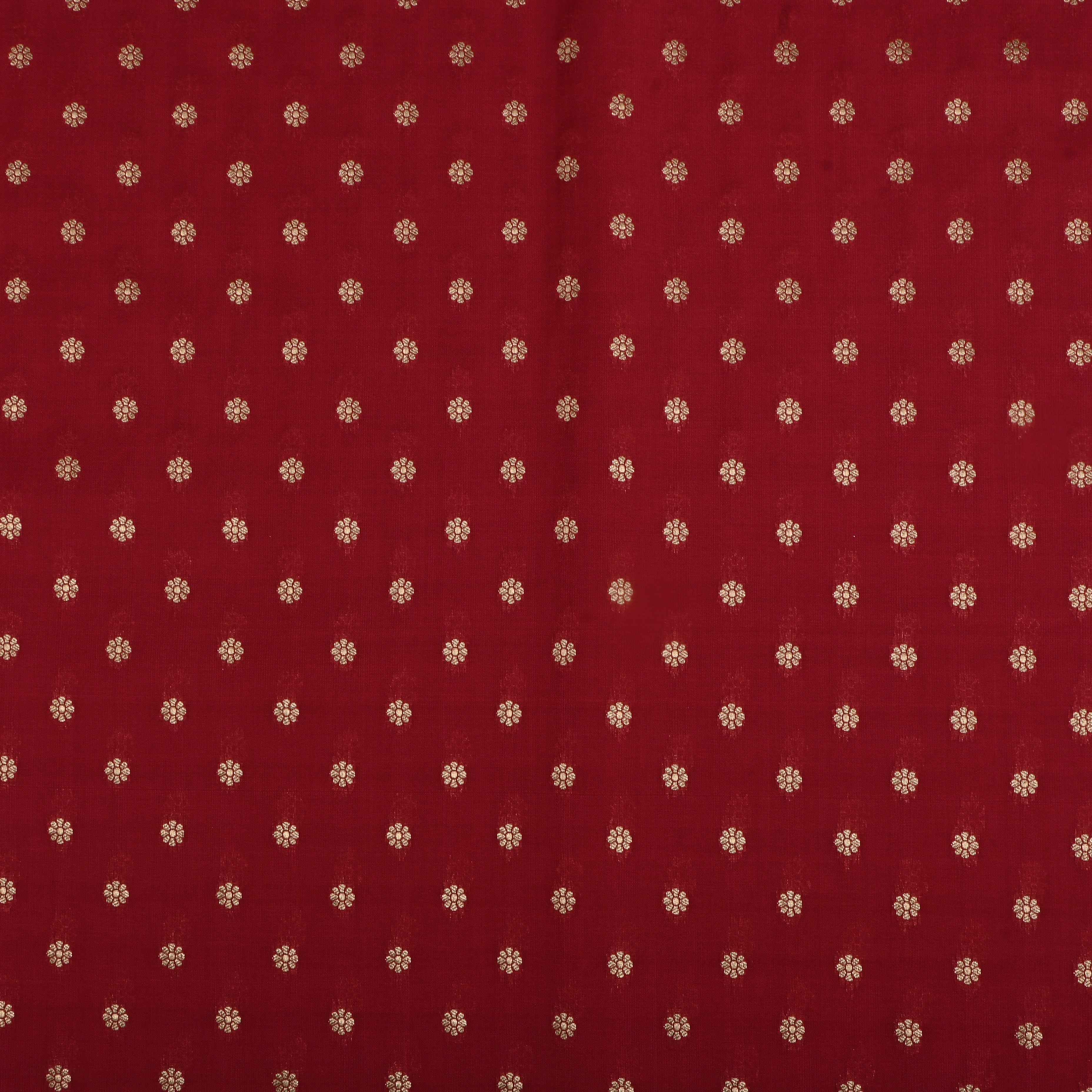 Ruby Red Jamawar Silk Fabric With Floral Butti'S