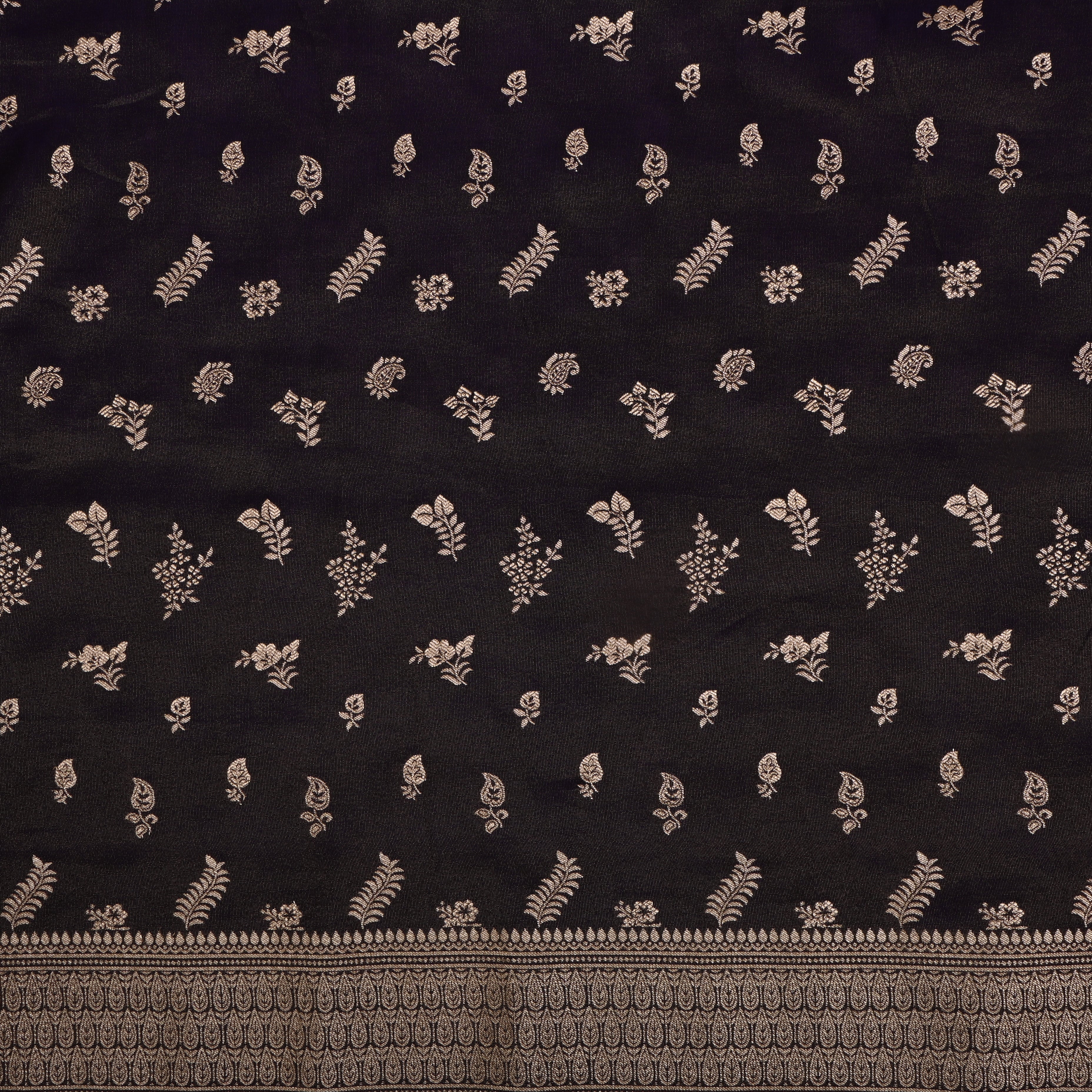 Dark Purple Jamawar Tissue Fabric With Designer Border