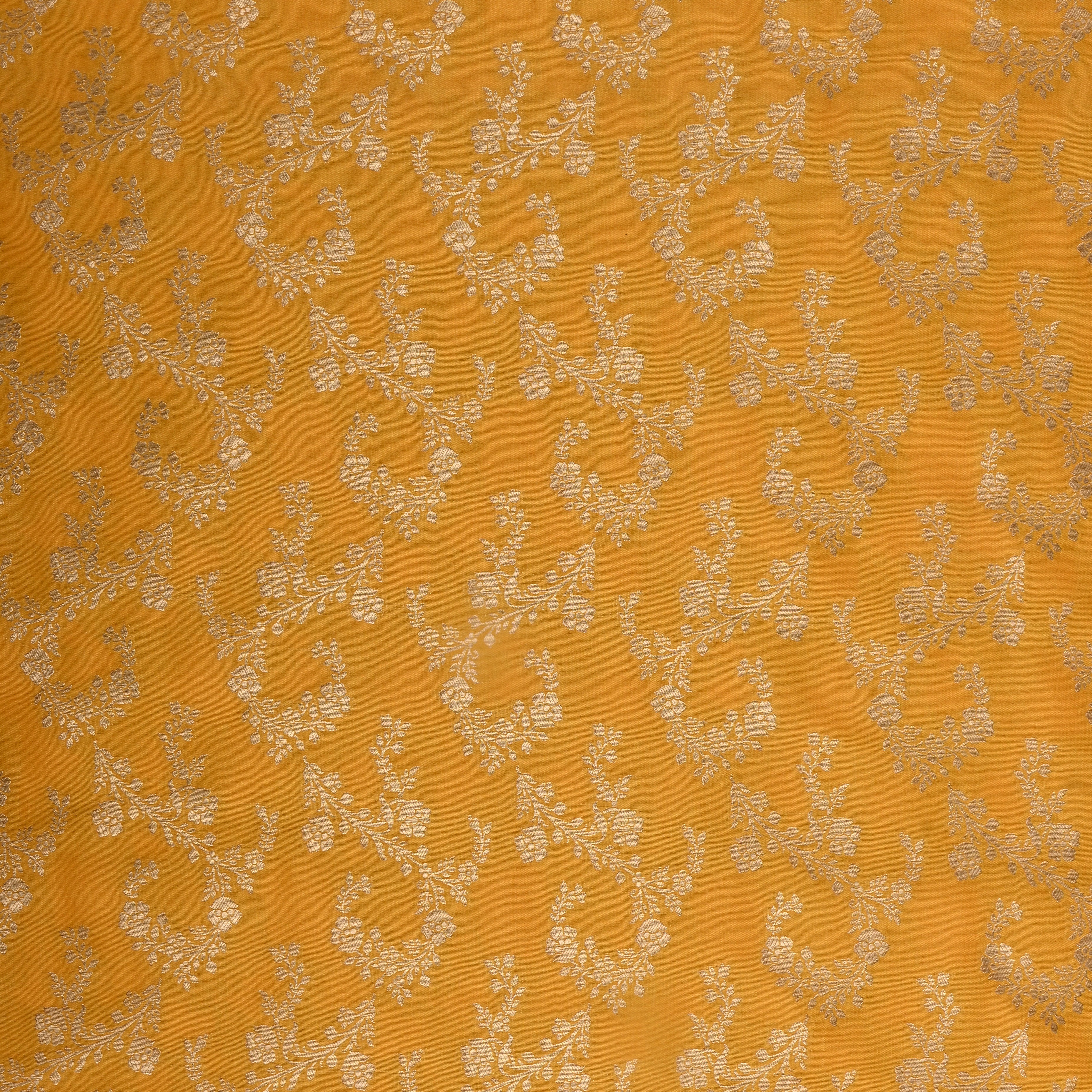 Orange Yellow Jamawar Silk Fabric With Jaal