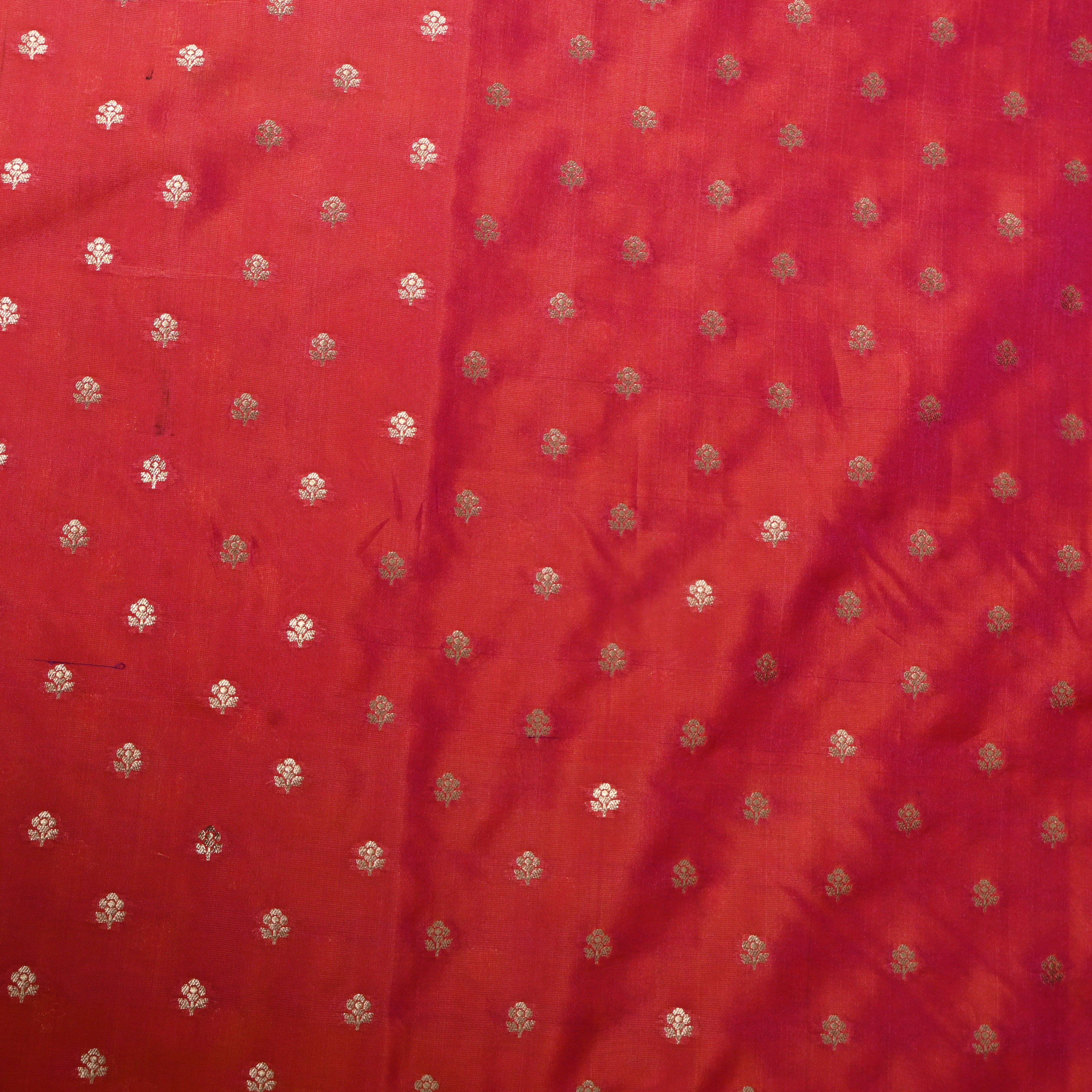 Bright Red Jamawar Silk With Woven Gold Butti
