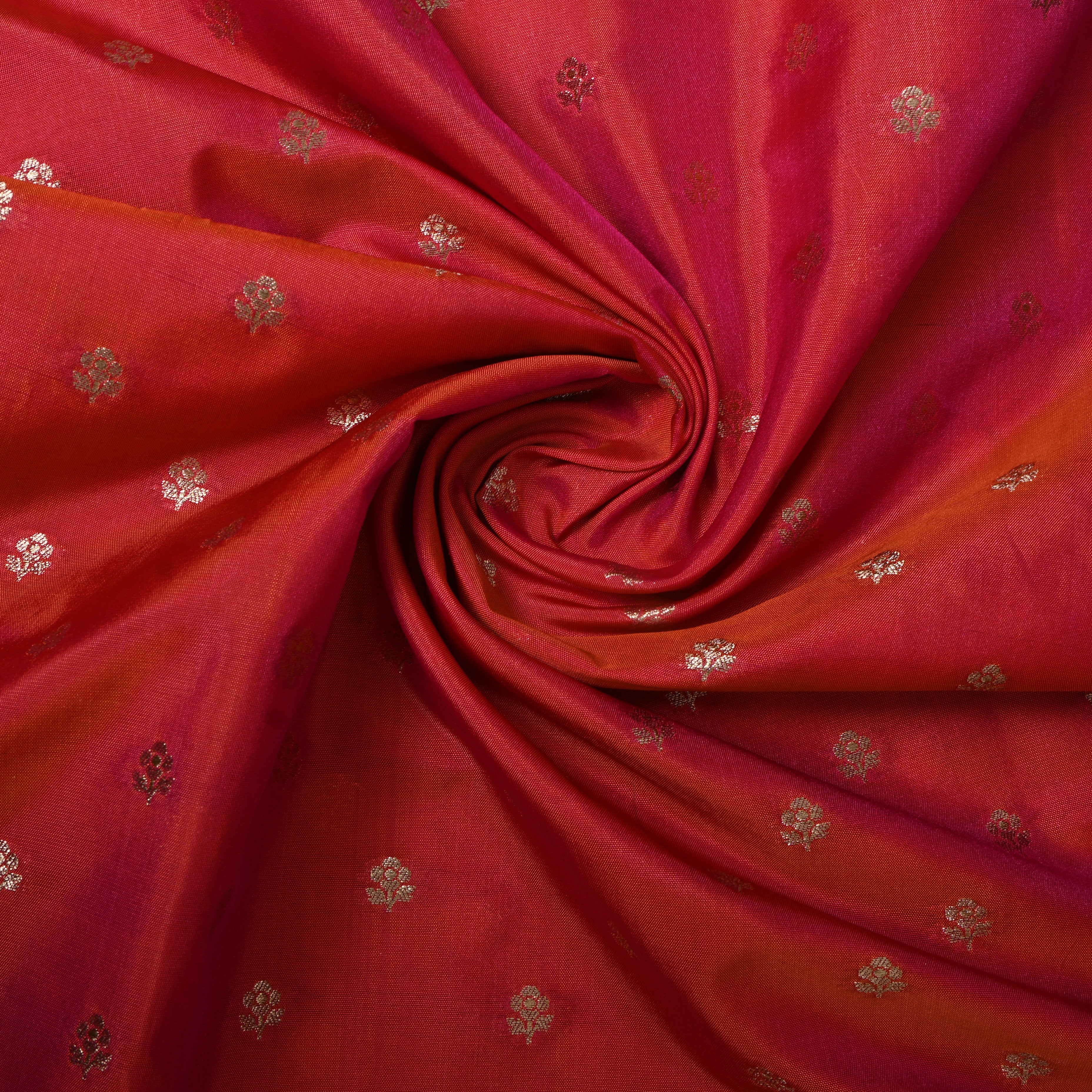 Bright Red Jamawar Silk With Woven Gold Butti