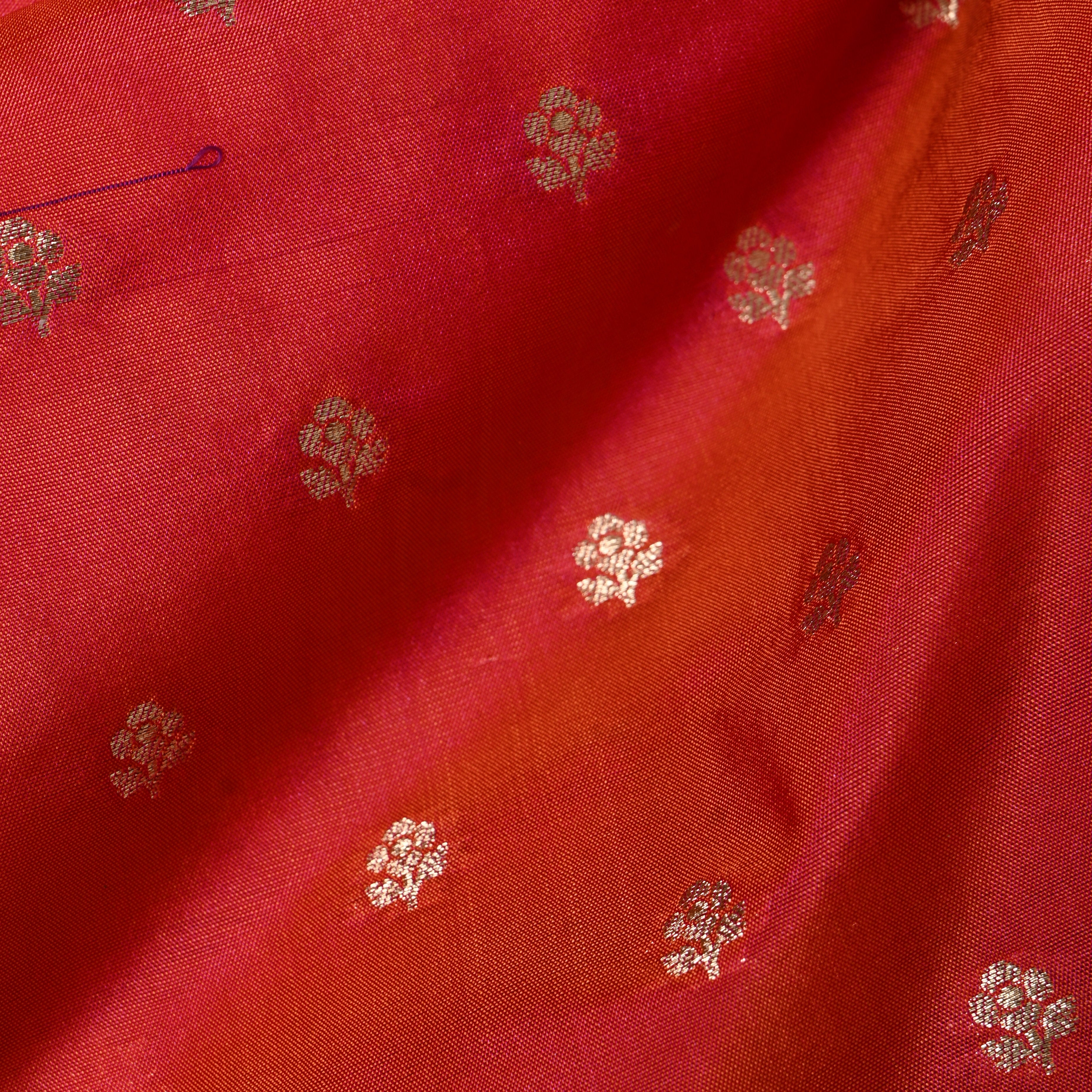 Bright Red Jamawar Silk With Woven Gold Butti