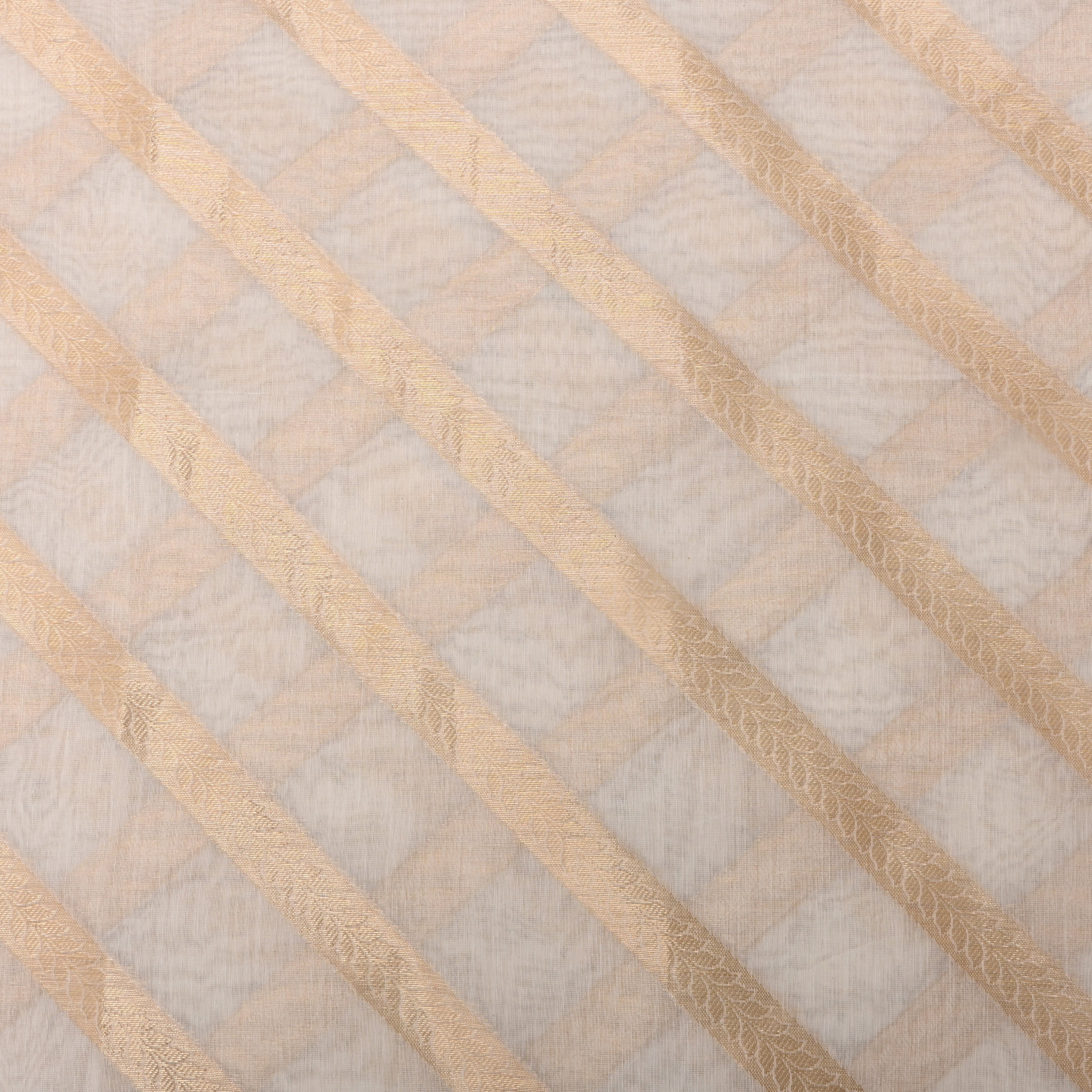Off-White Golden Zari Work Chanderi Fabric