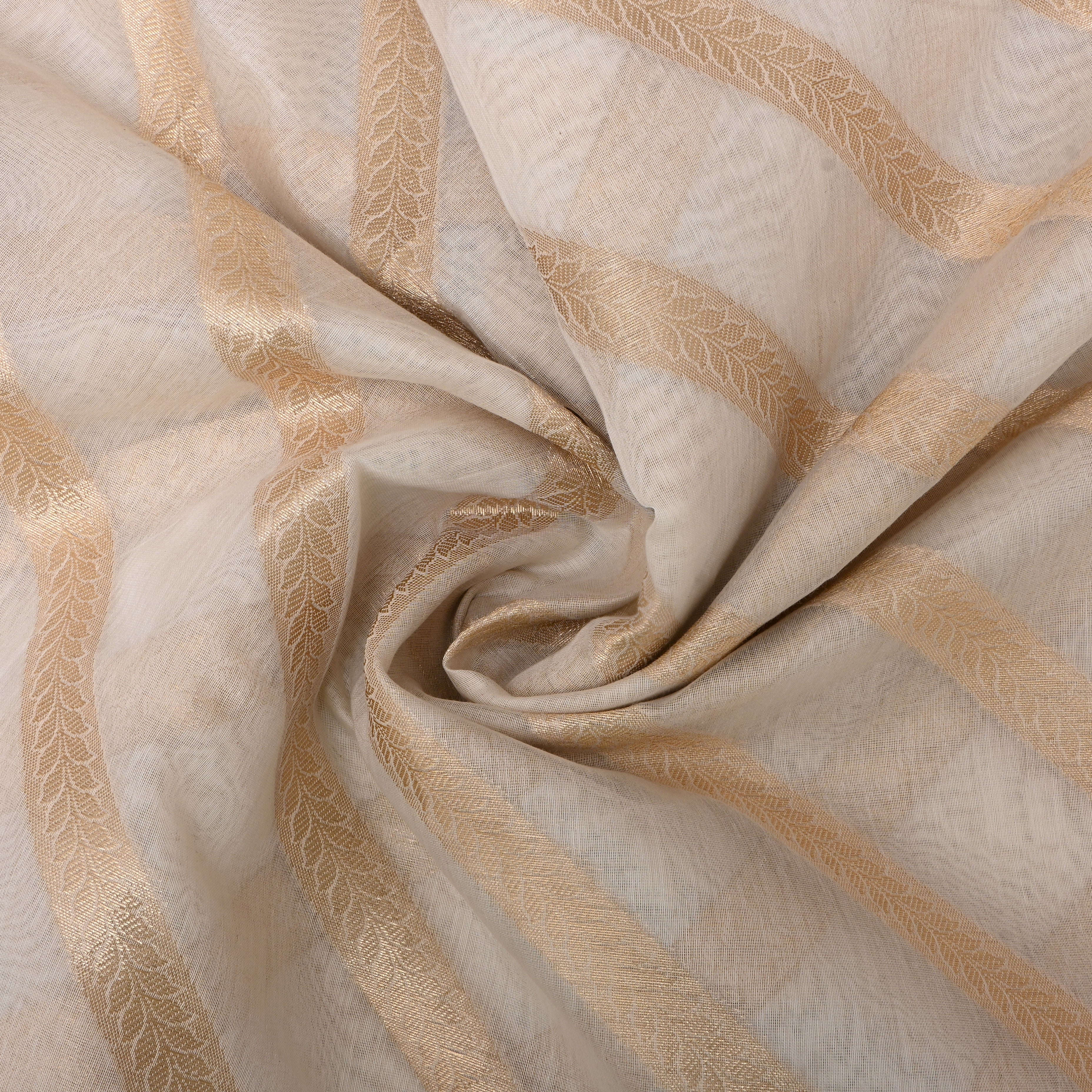 Off-White Golden Zari Work Chanderi Fabric
