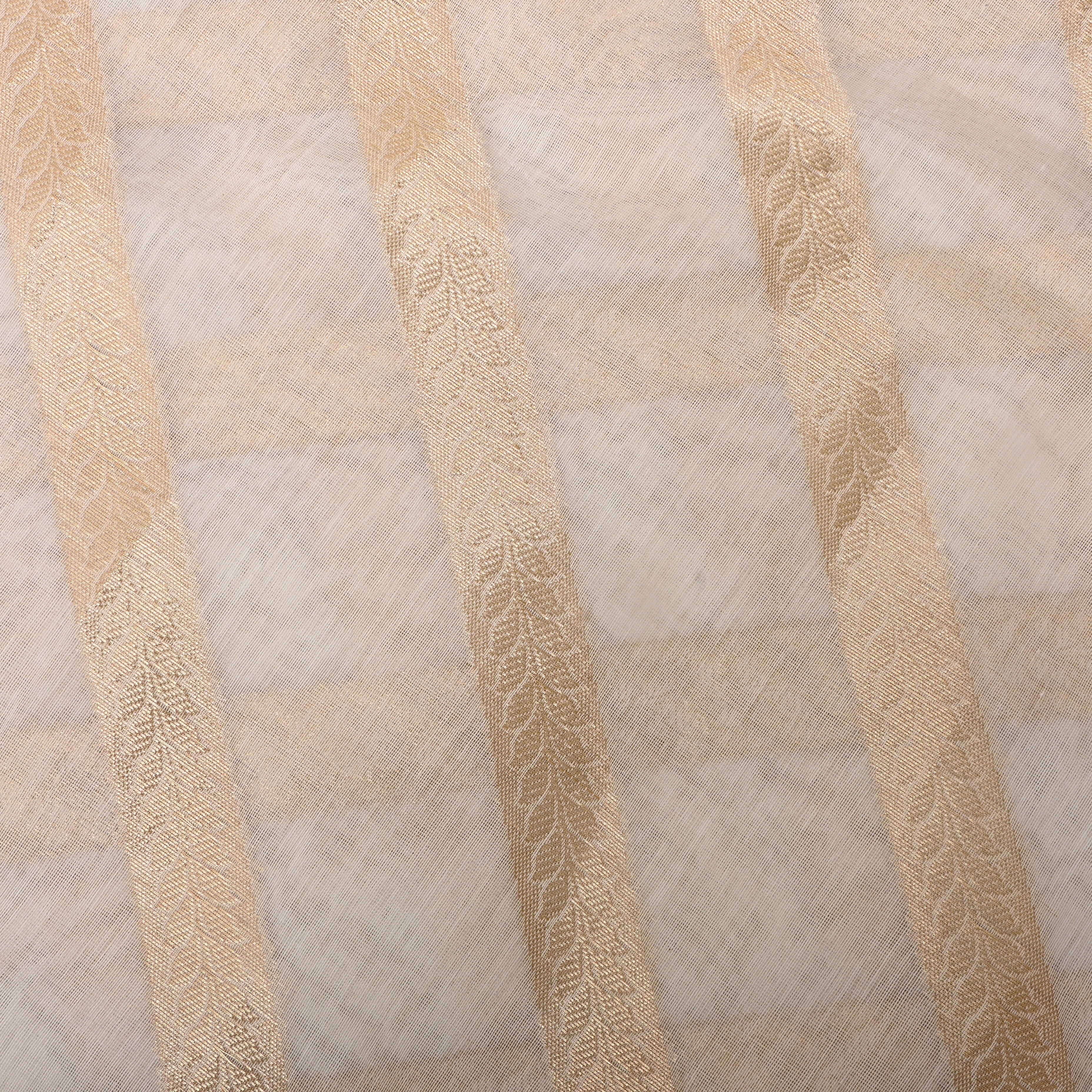 Off-White Golden Zari Work Chanderi Fabric