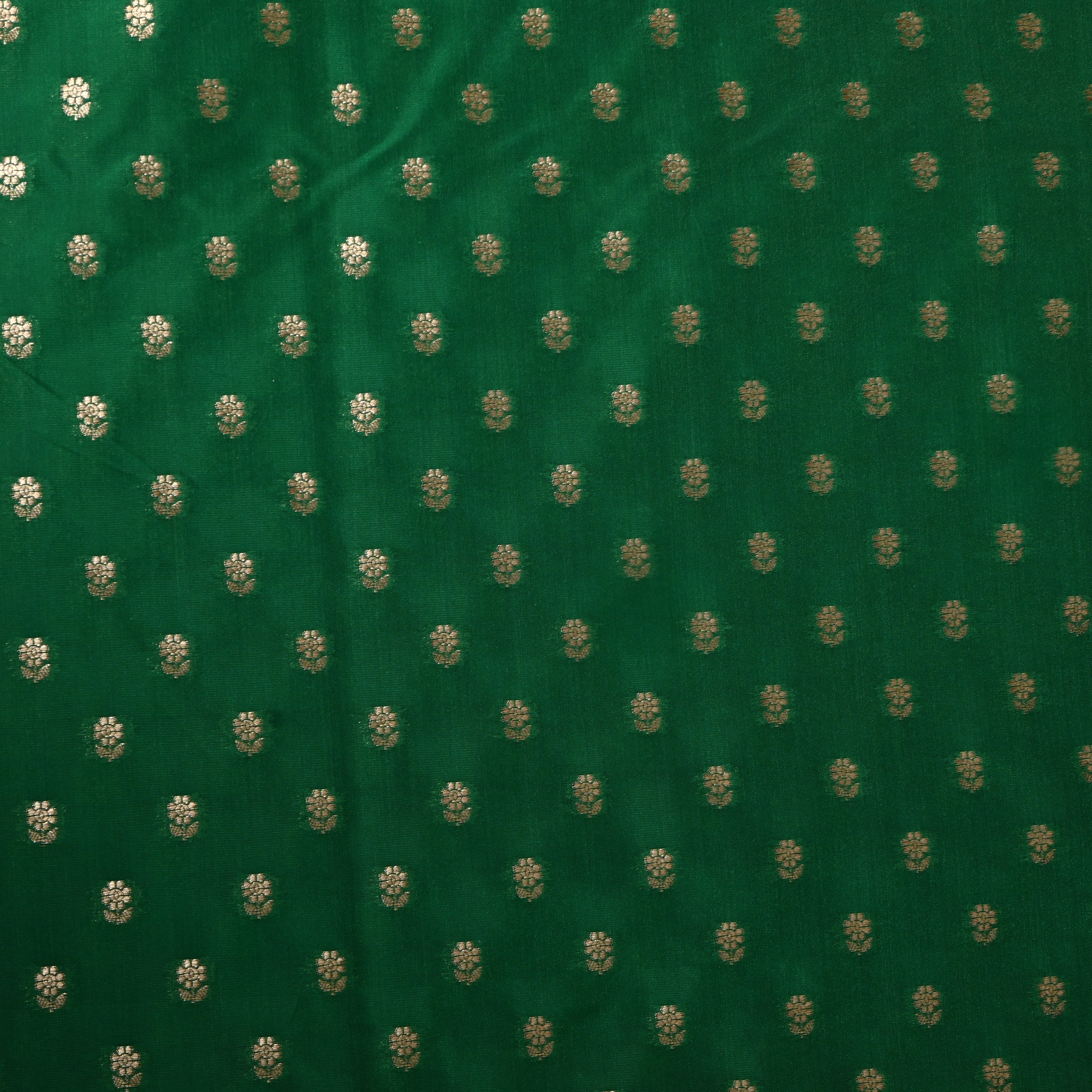 Bottle Green Jamawar Silk With Woven Gold Butti