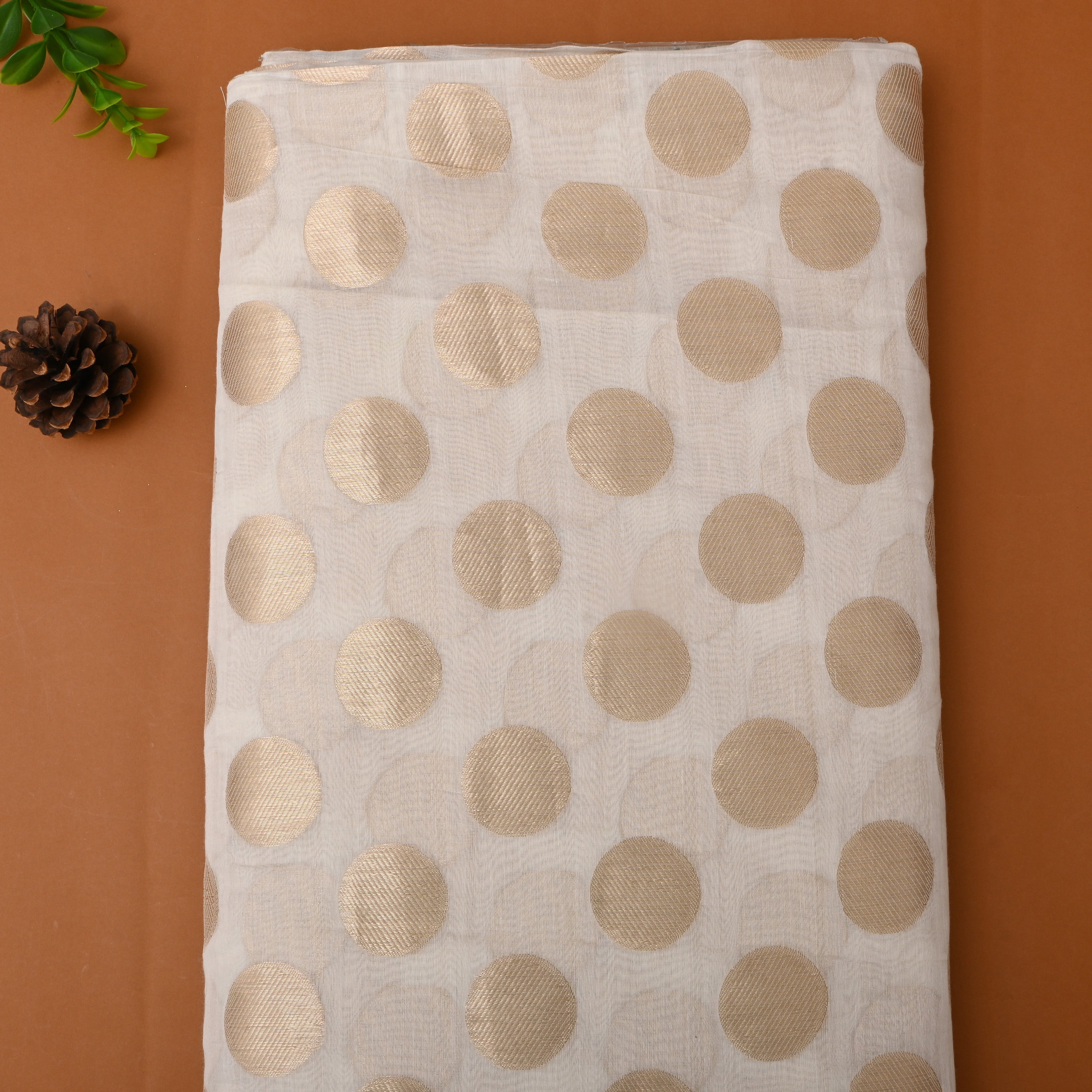 Off-White Golden Zari Buttis Chanderi Fabric